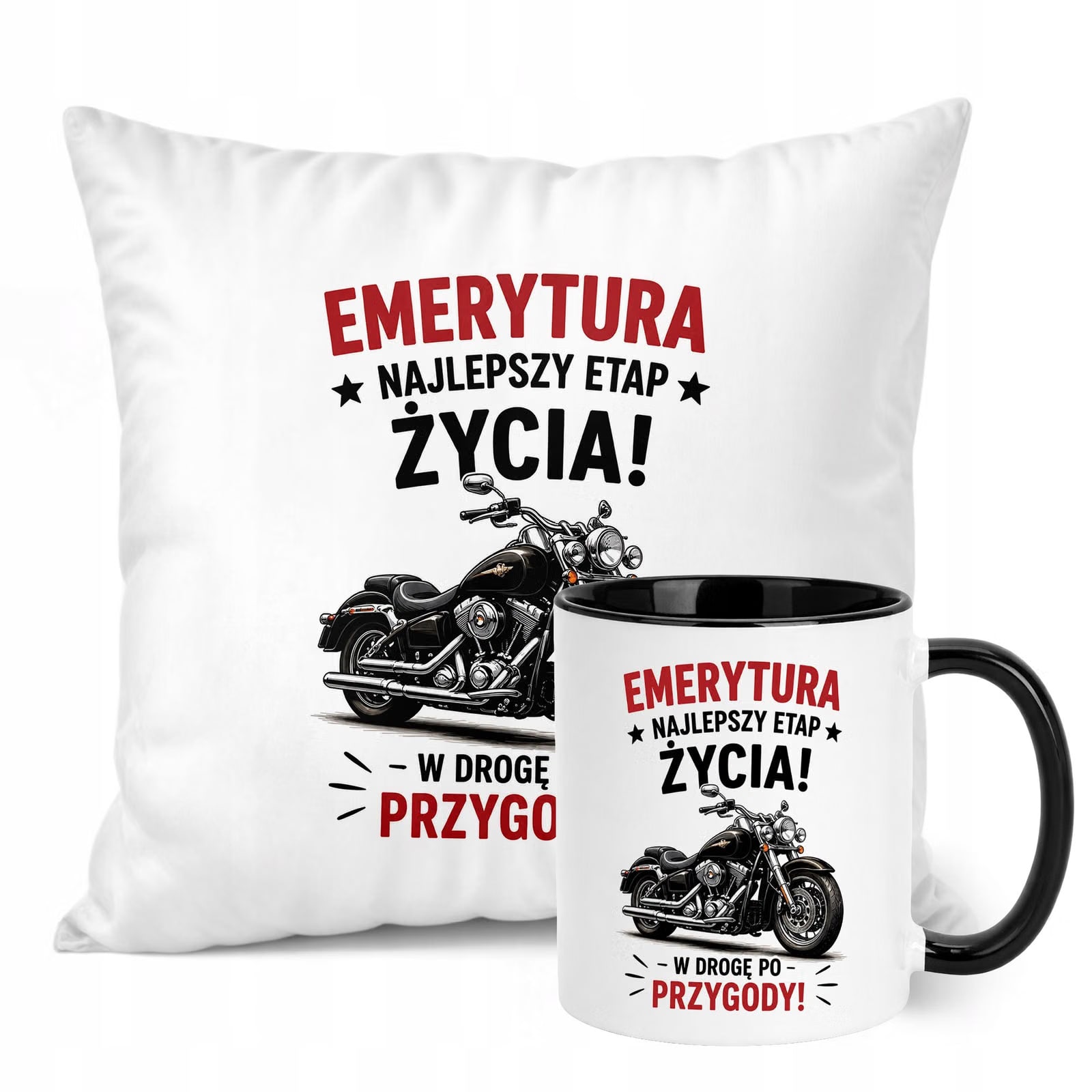 Zestaw Kubek Czarny Poduszka Z Nadrukiem Emerytura Dla Emeryta Prezent