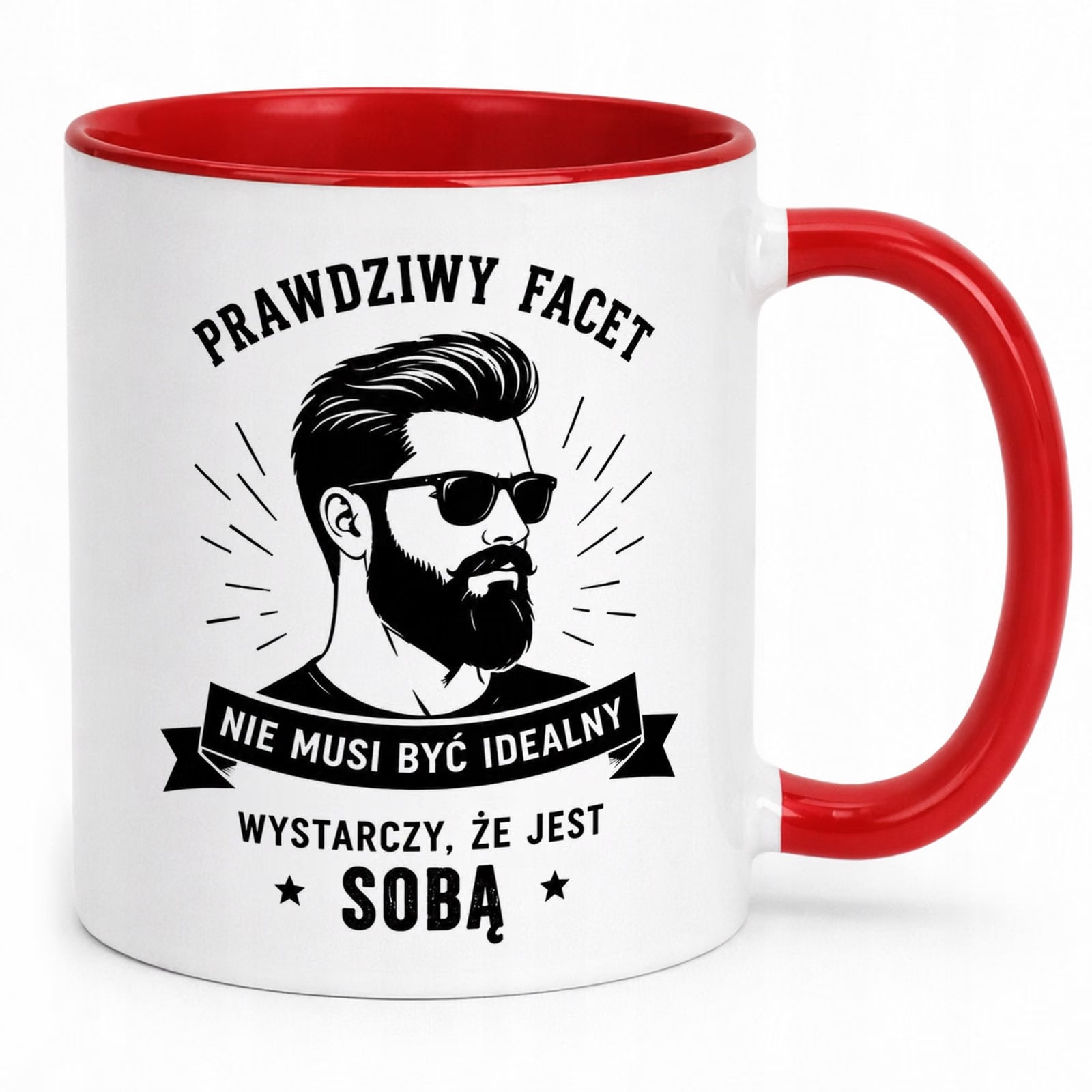 Czerwony Kubek z nadrukiem Dzień Chłopaka Mężczyzny Upominek Prezent