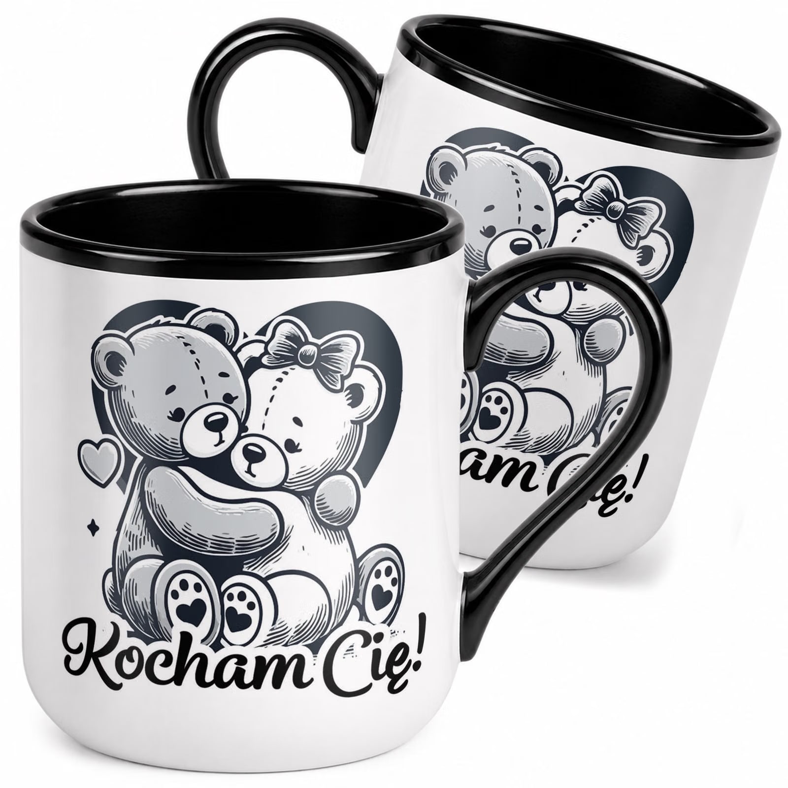 Kubek z nadrukiem Premium Czarny Walentynki Kocham Cię Upominek Prezent