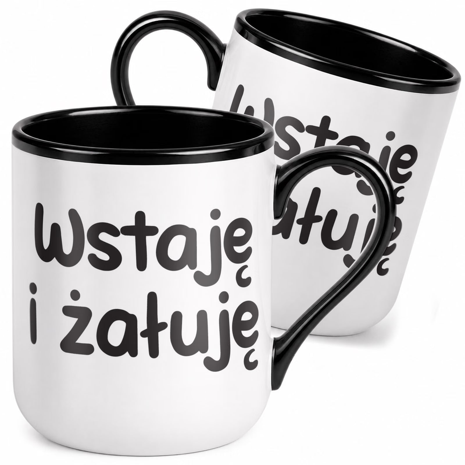Kubek z nadrukiem Premium Czarny Wstaję I Żałuję Upominek Prezent