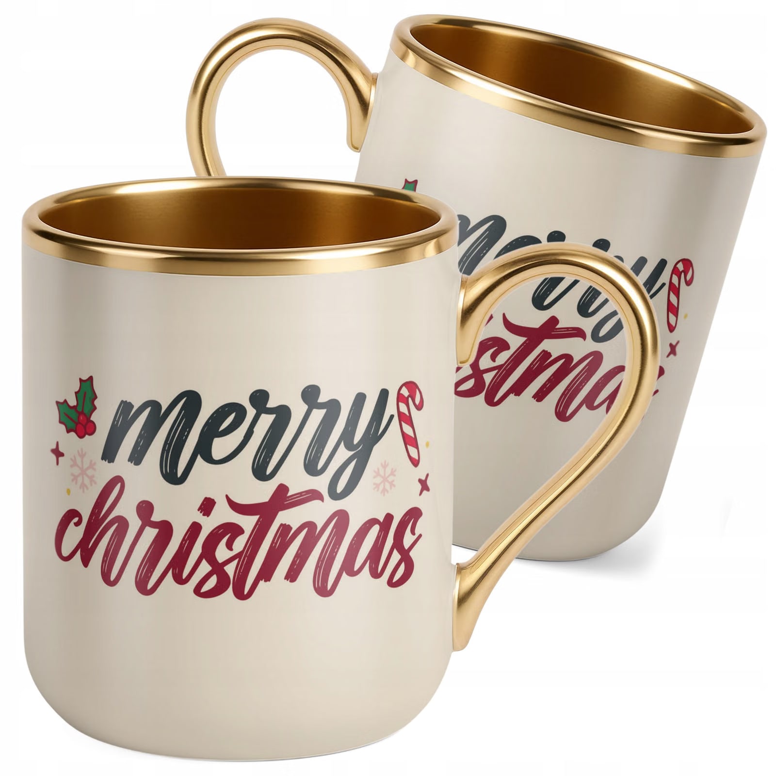 Kubek Premium Złoty Ecru Boże Narodzenie Mikołajki Merry Christmas Prezent