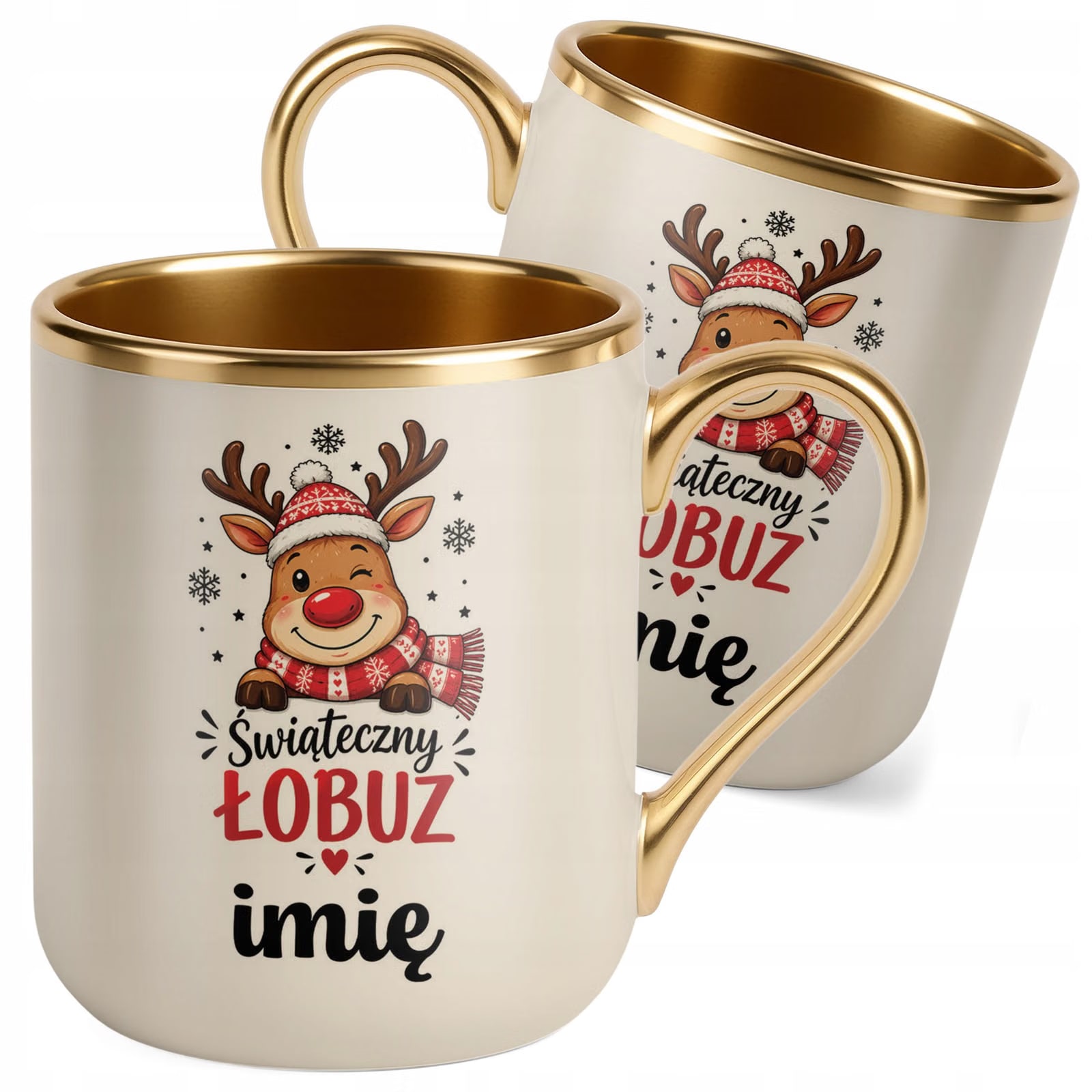 Kubek Personalizowany Premium Złoty Ecru Boże Narodzenie Święta Prezent