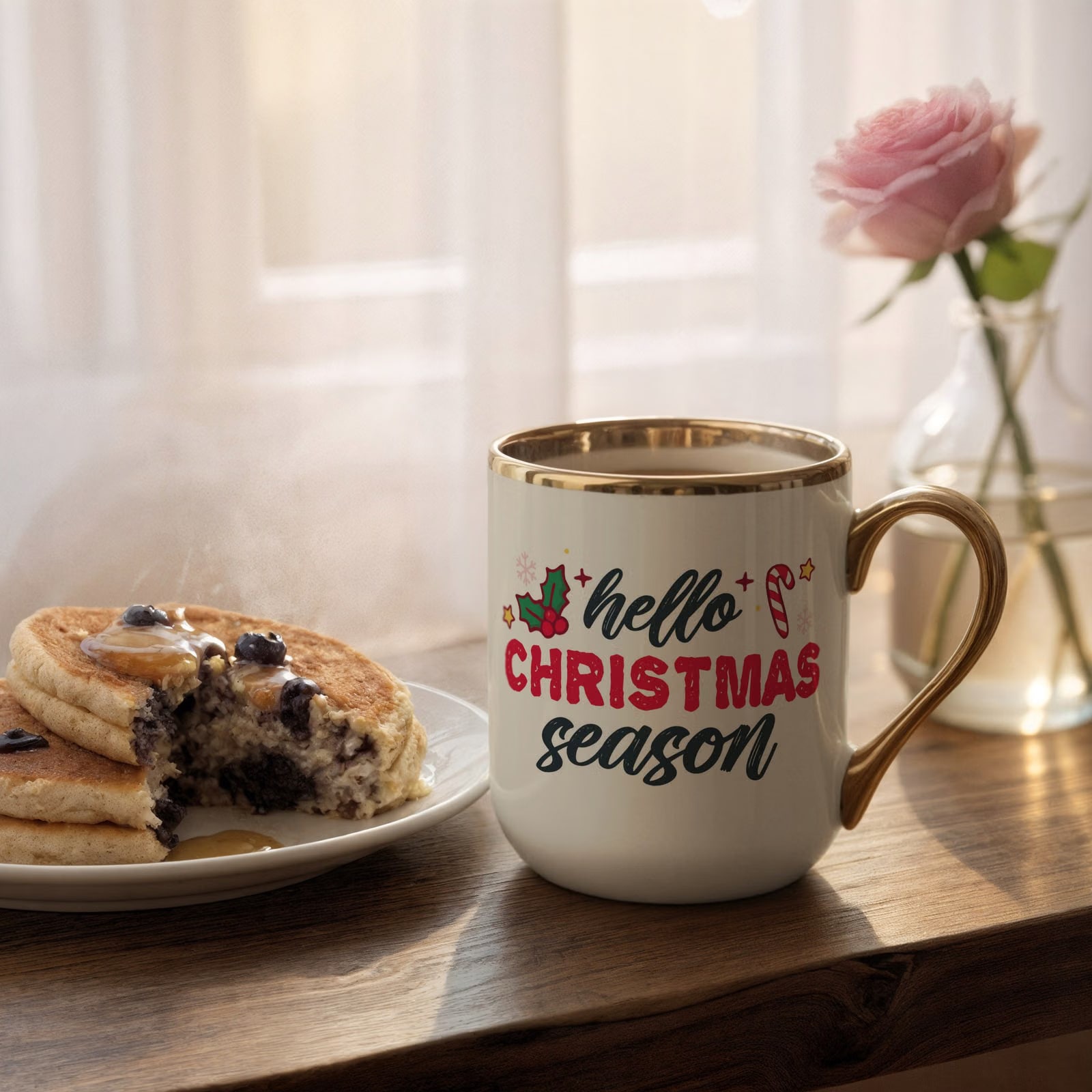 Kubek Premium Złoty Ecru Boże Narodzenie Hello Christmas Season Prezent