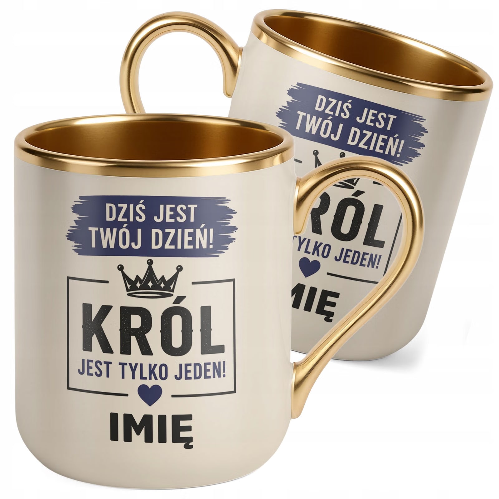 Kubek personalizowany z nadrukiem Premium Złoty Ecru Dzień Chłopaka