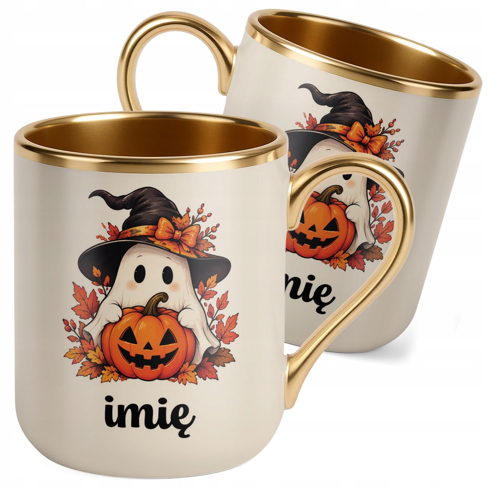 Kubek Personalizowany Premium Złoty Ecru z Nadrukiem Halloween