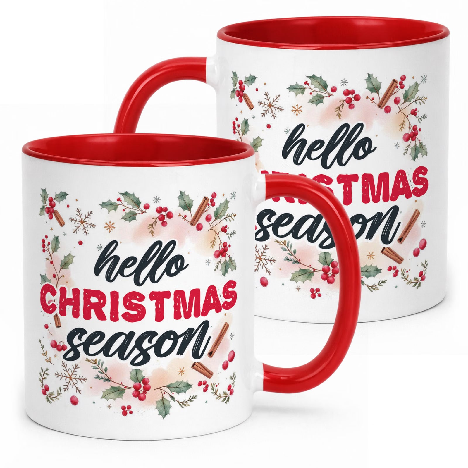 Kubek Czerwony z Nadrukiem Boże Narodzenie Hello Christmas Season Prezent