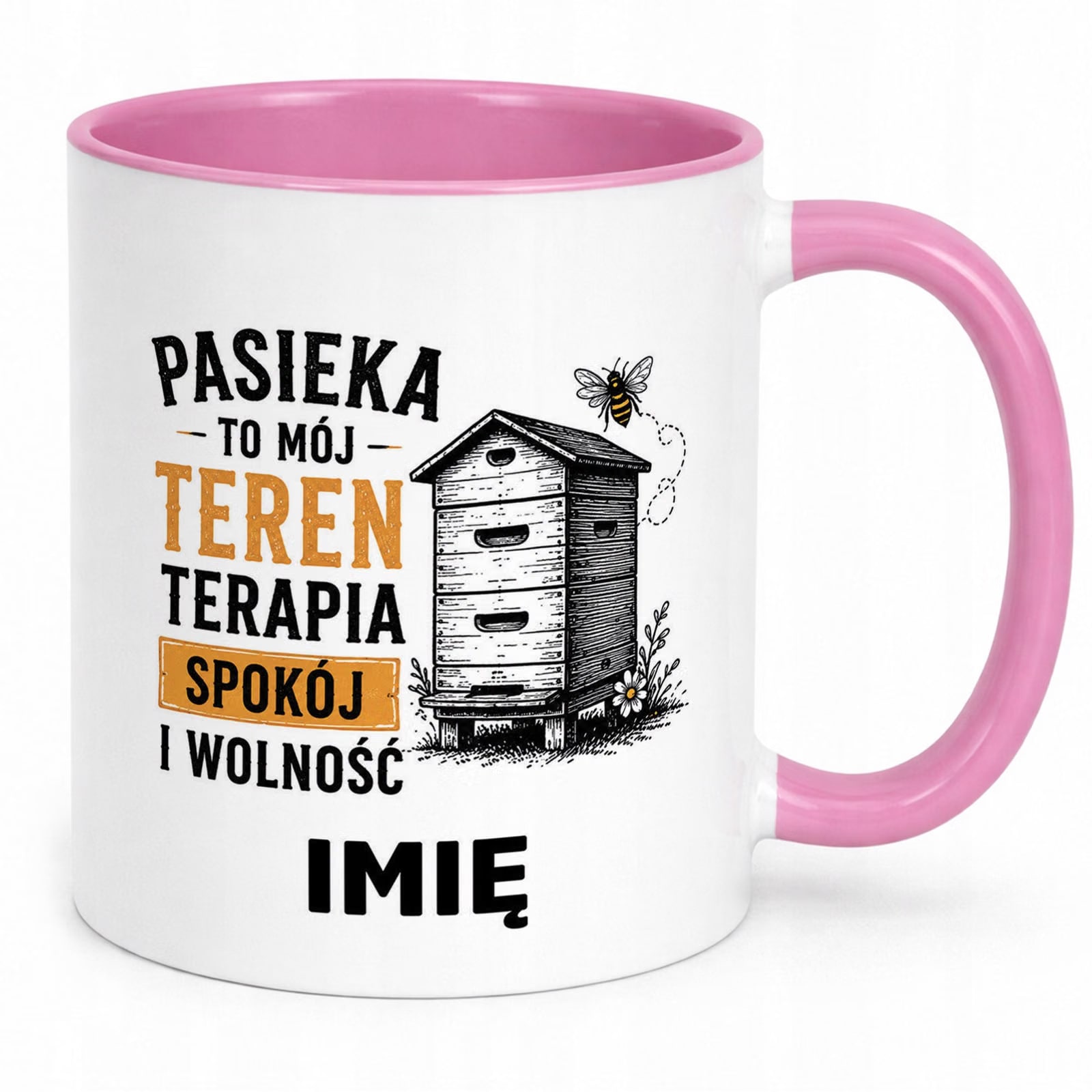 Różowy Kubek Personalizowany z nadrukiem Dla Pszczelarza Upominek Prezent