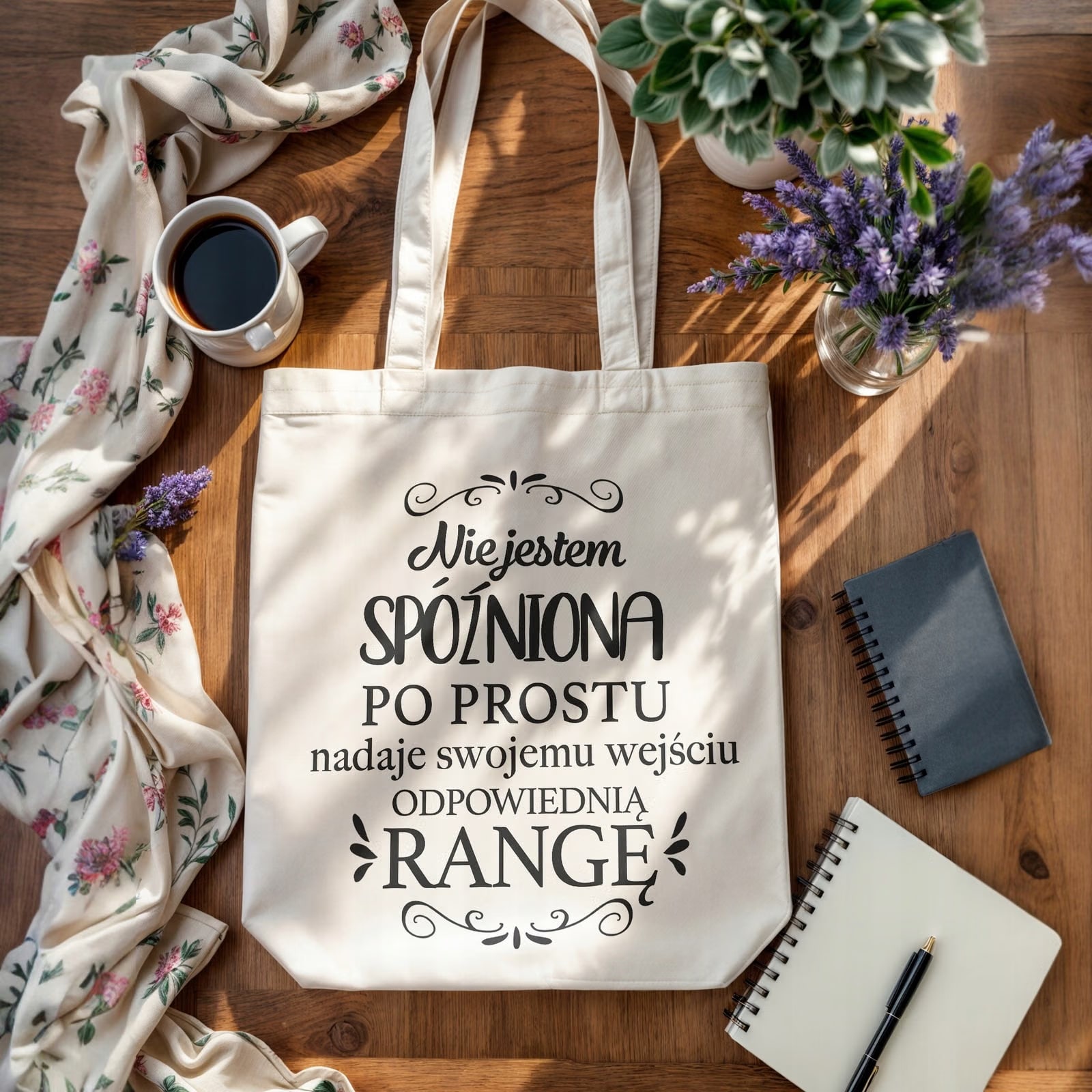 Torba bawełniana premium prezent na Dzień Kobiet Nie Jestem Spóźniona