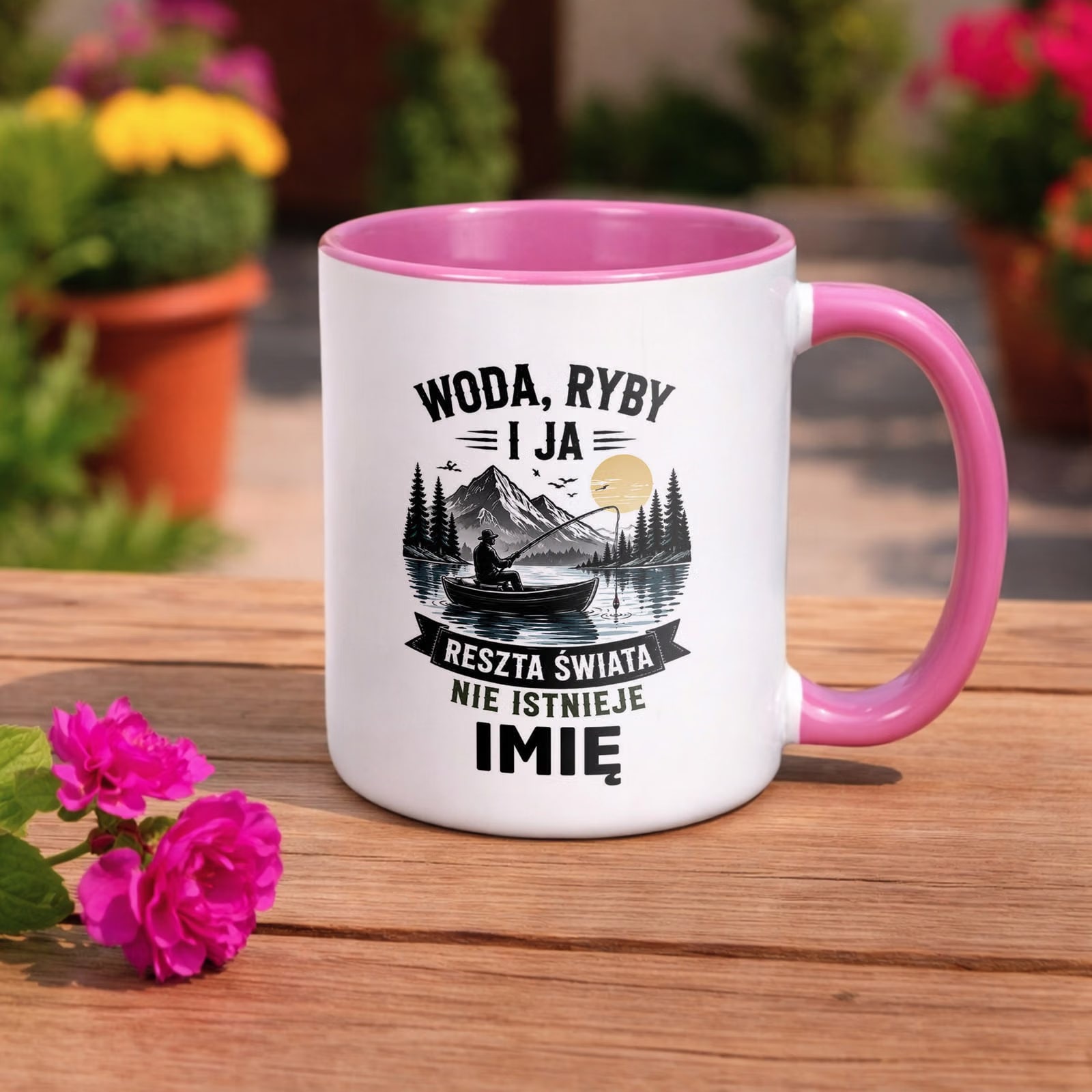 Różowy Kubek Personalizowany z nadrukiem Dla Wędkarza Upominek Prezent