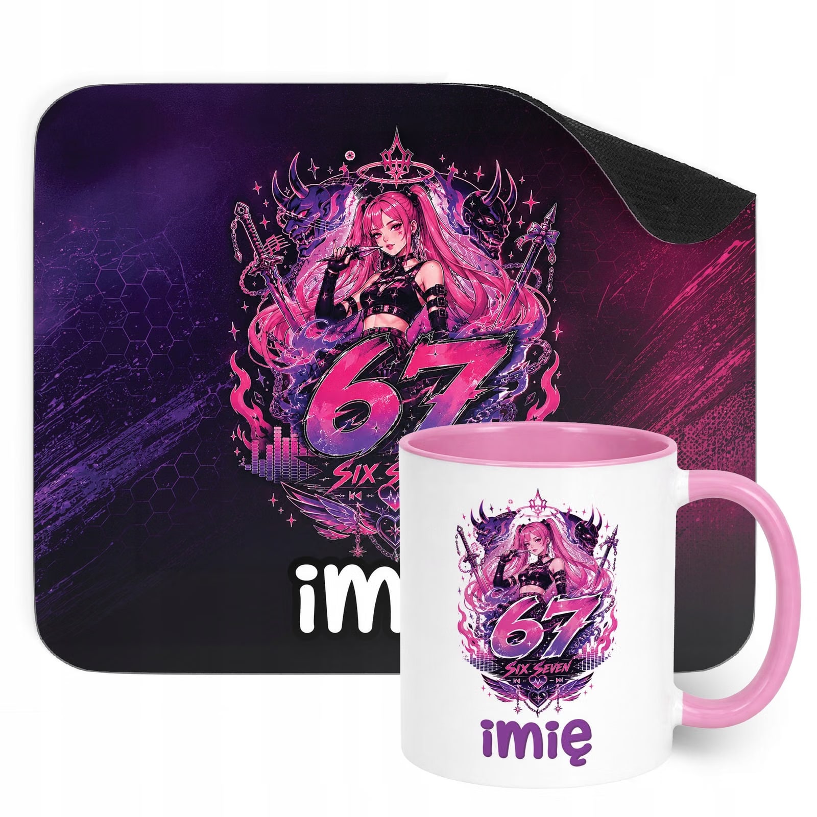 Zestaw personalizowany Kubek Różowy Podkładka pod mysz Łowczynie Kpop 67