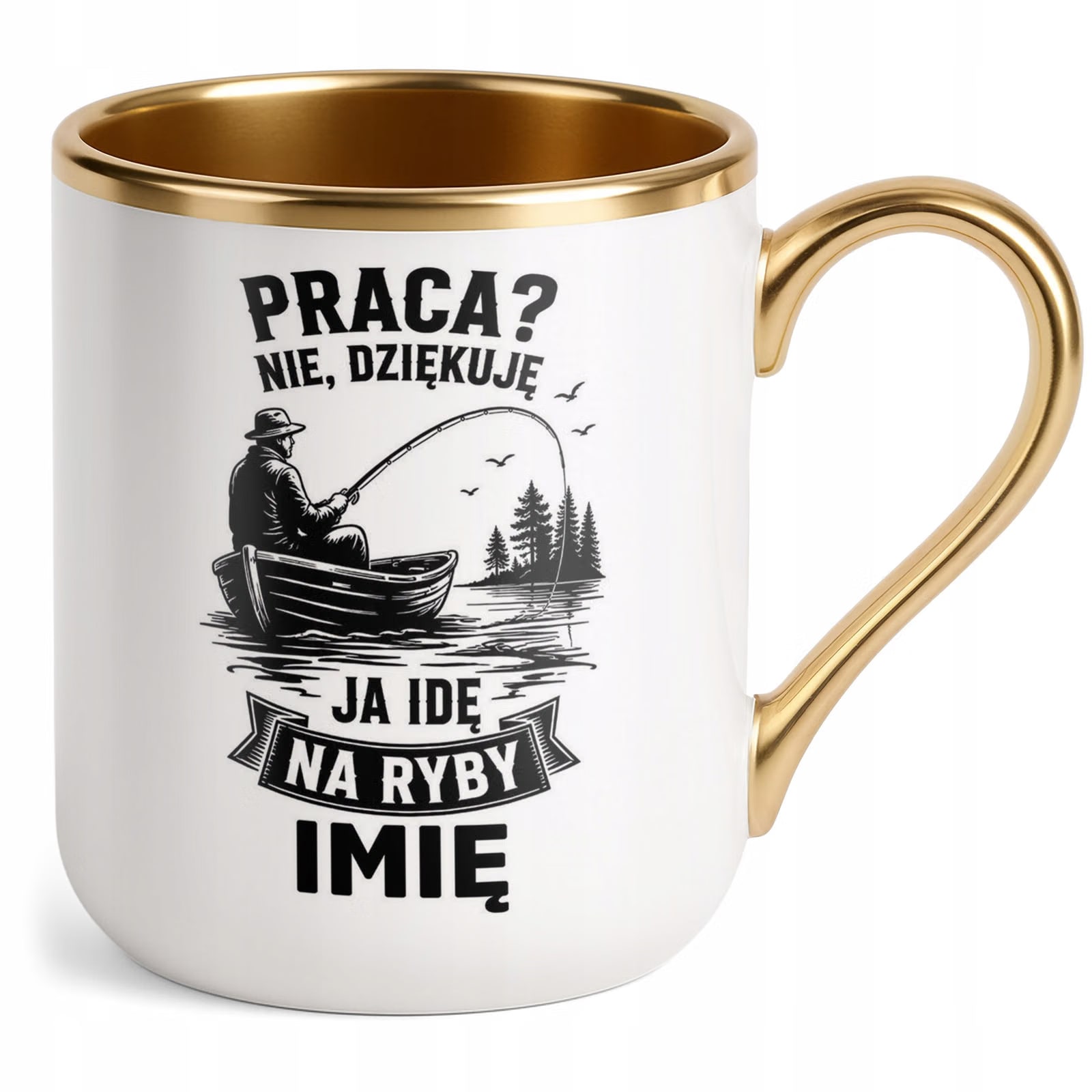 Kubek Personalizowany z nadrukiem Premium Złoty Dla Wędkarza Prezent