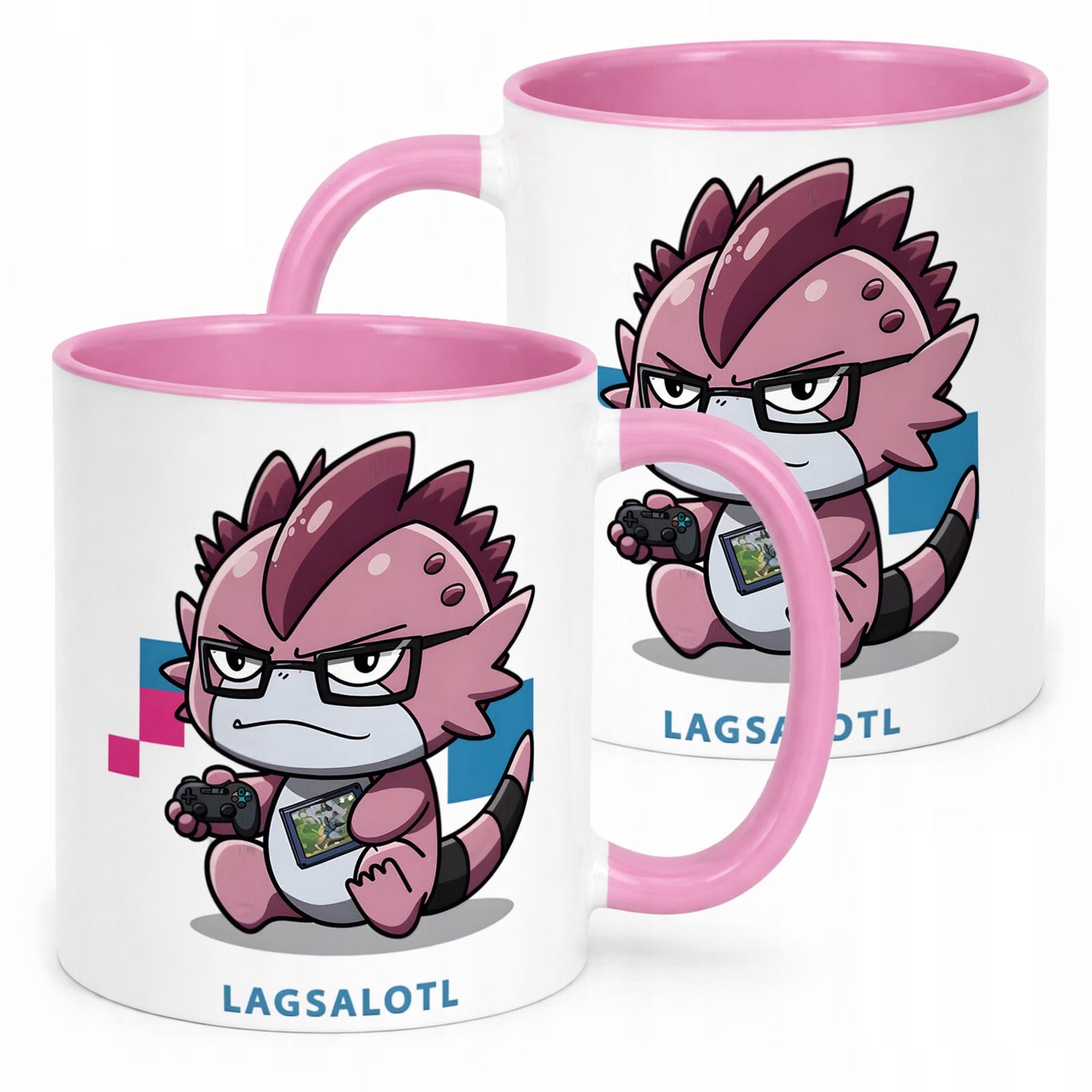 Różowy kubek ceramiczny 330ml Aksolotl Axolotl Mine craft Różowy Zwierzak