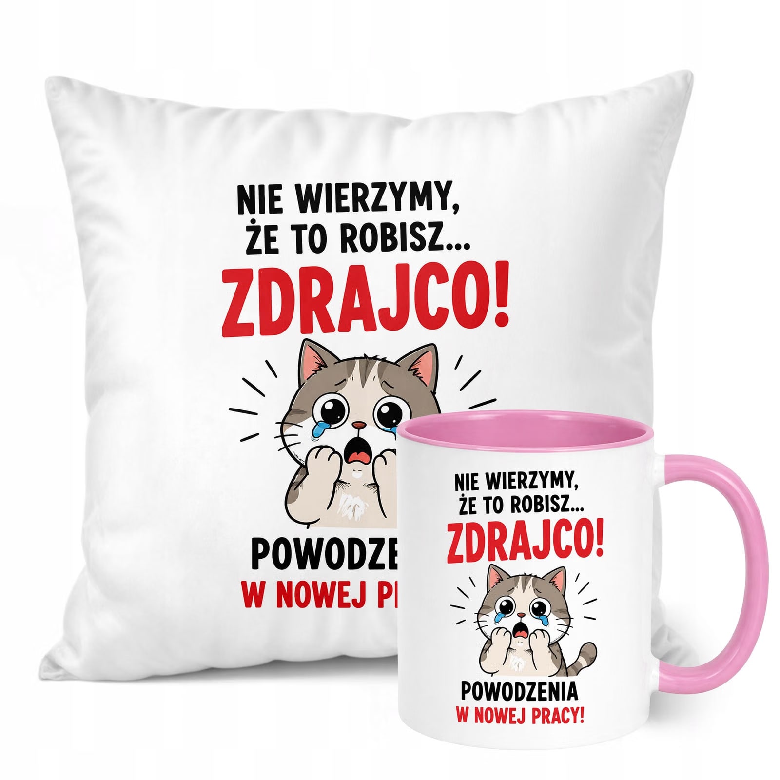 Zestaw Kubek Różowy Poduszka Z Nadrukiem Odejście z Pracy Prezent