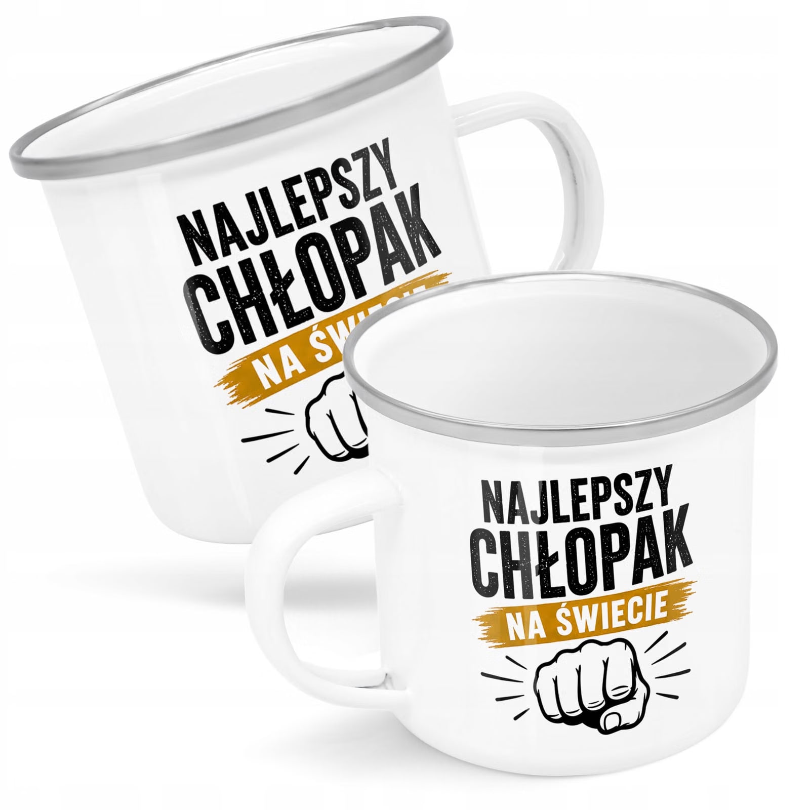Kubek Emaliowany Dzień Chłopaka Mężczyzny z Nadrukiem Biały Metalowy