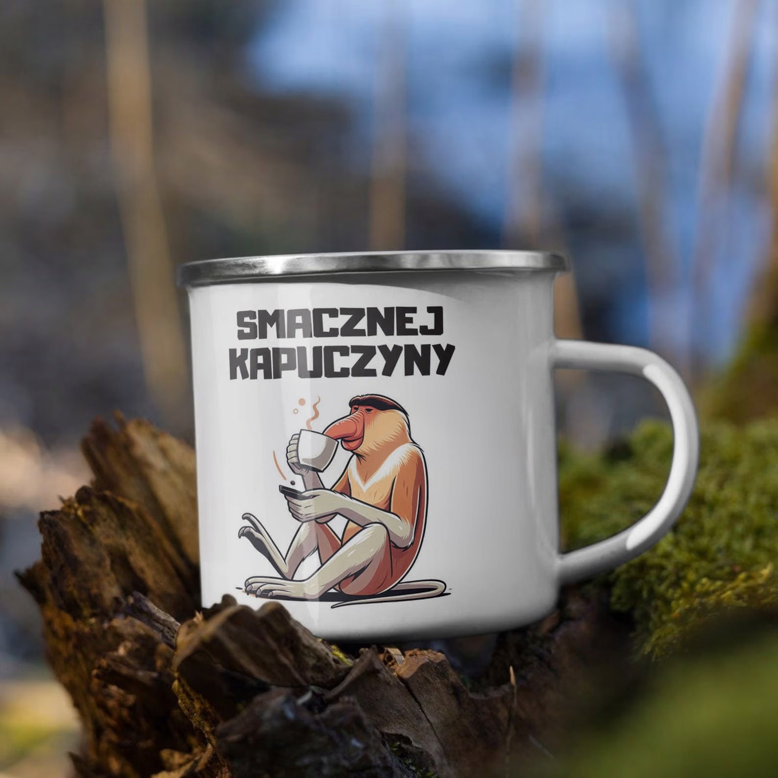 Kubek Emaliowany Janusz Nosacz Kawa Zabawny z Nadrukiem Biały Metalowy