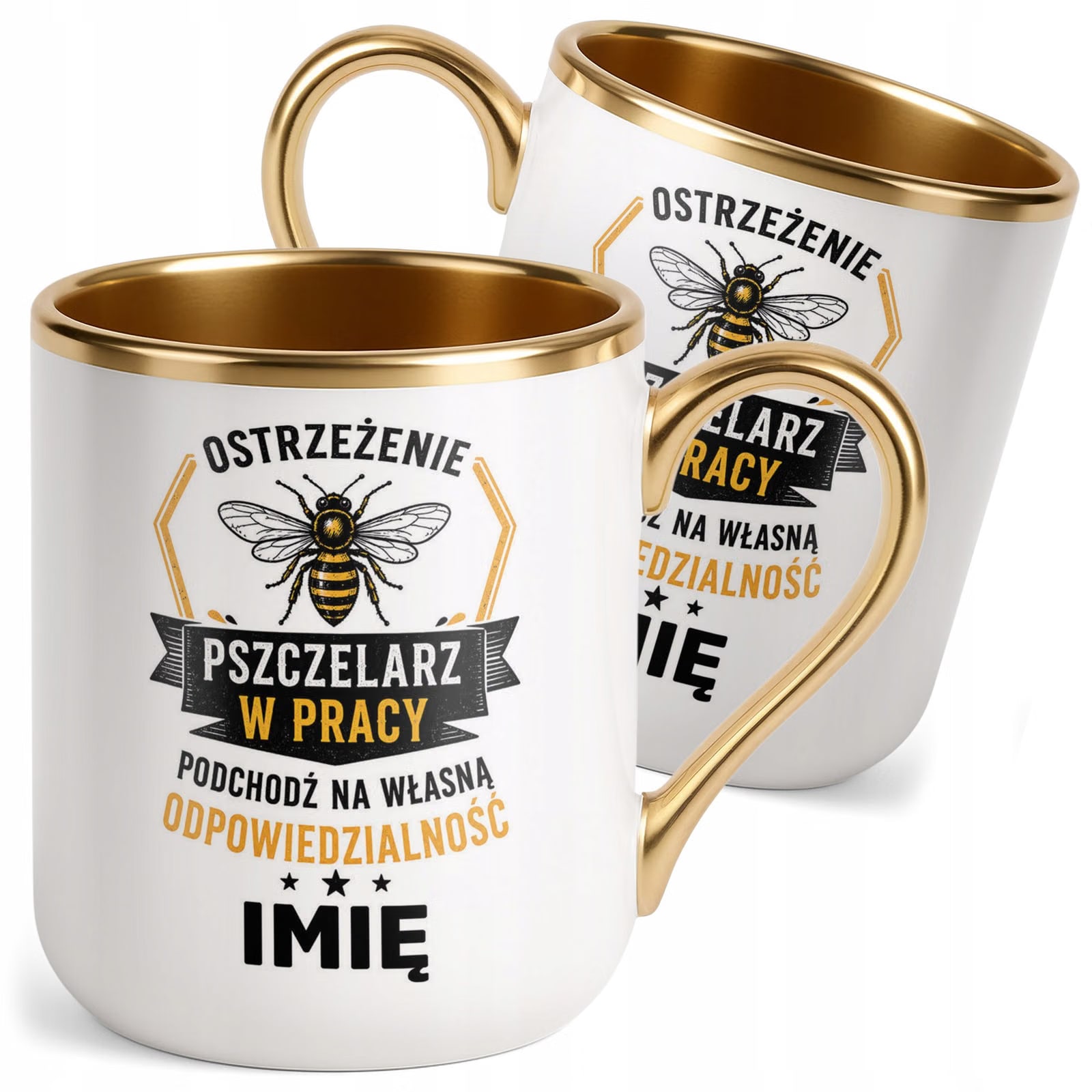 Kubek Personalizowany z nadrukiem Premium Złoty Dla Pszczelarza Prezent