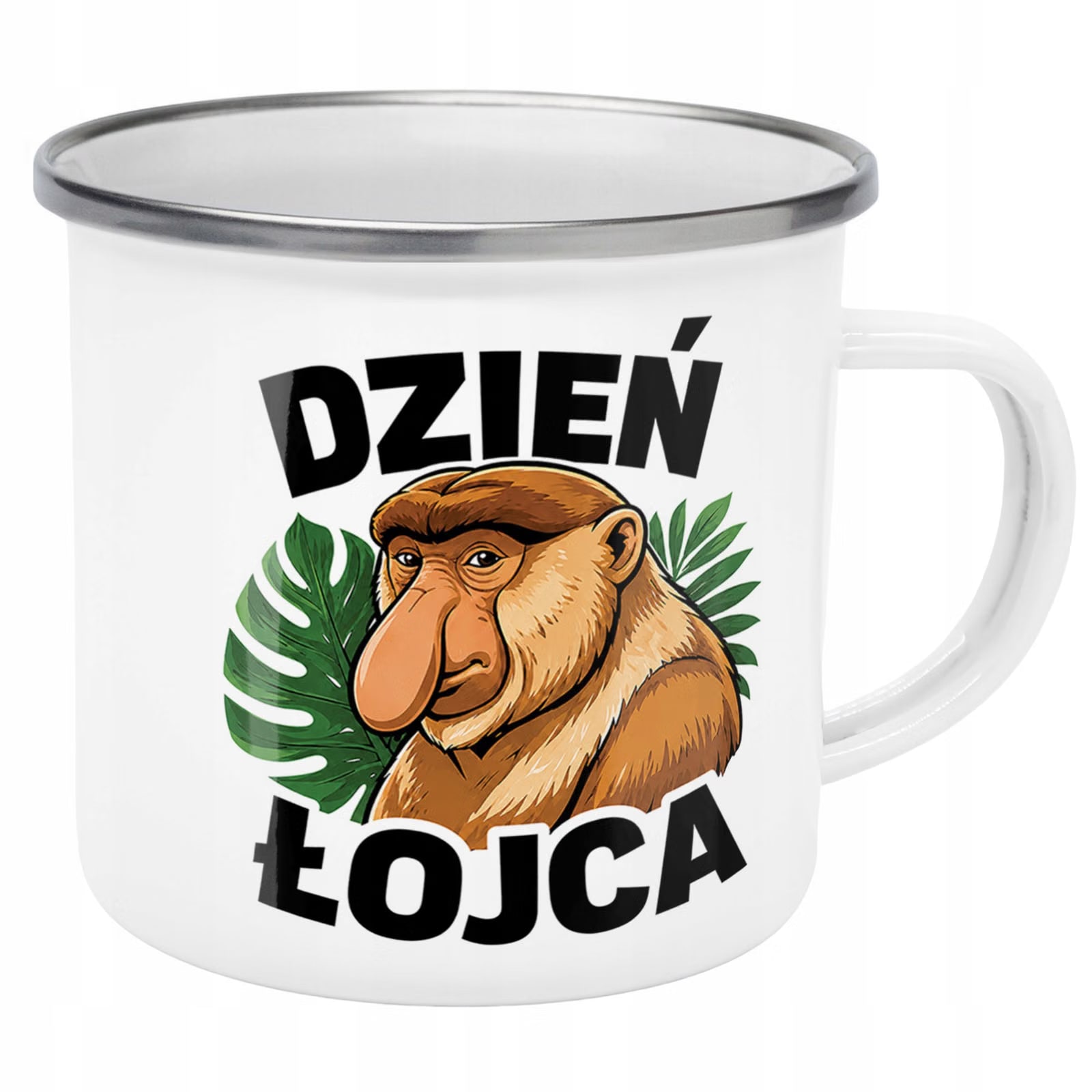 Kubek Emaliowany dla taty Dzień Ojca praktyczny z Nadrukiem Biały Metalowy