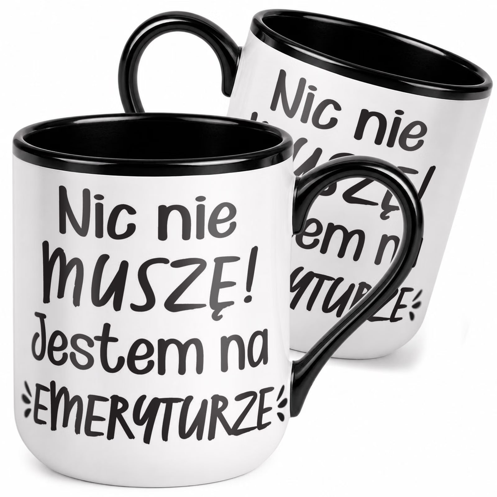 Kubek z nadrukiem Premium Czarny Emerytura Dla Emeryta Upominek Prezent
