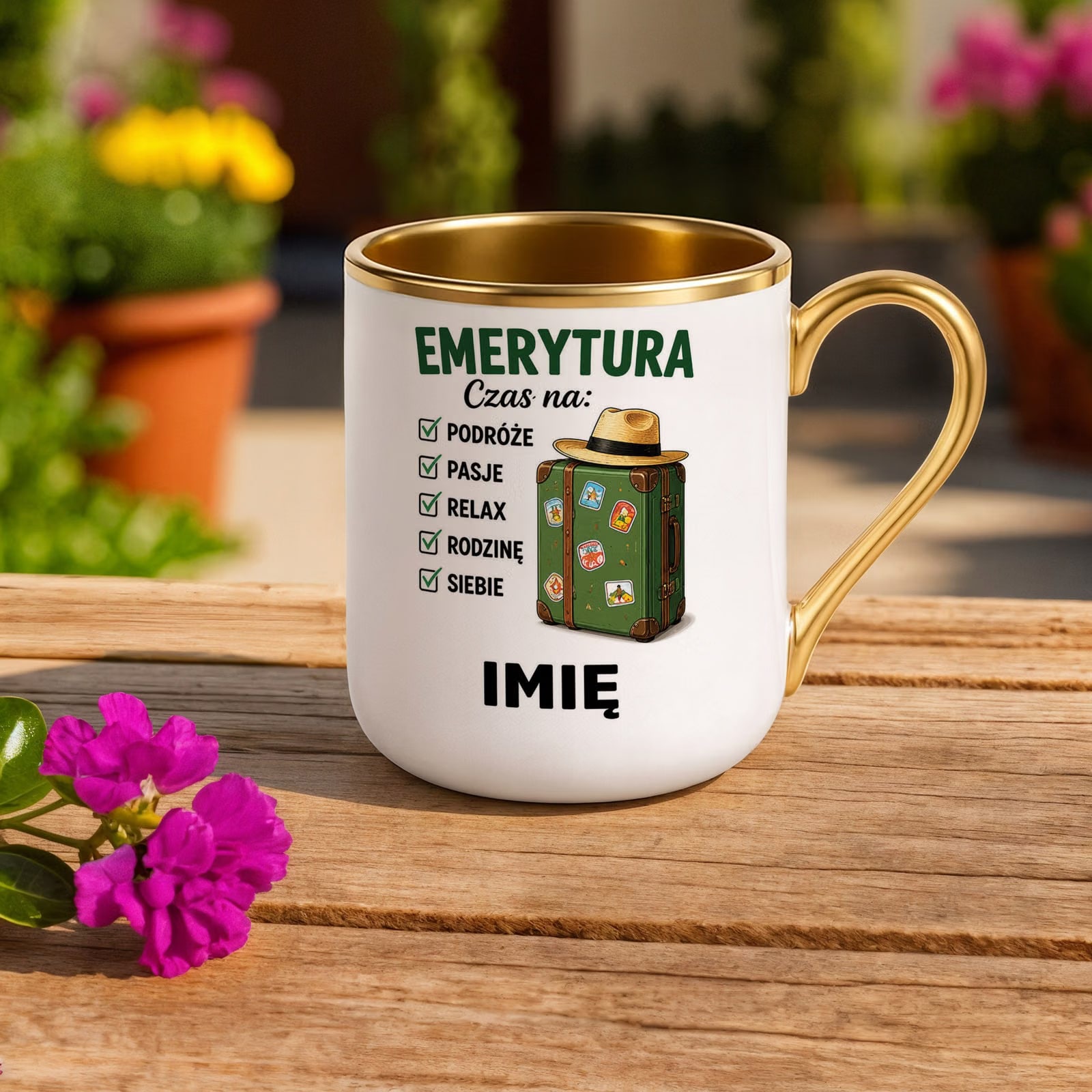 Kubek Personalizowany z nadrukiem Premium Złoty Emerytura Prezent