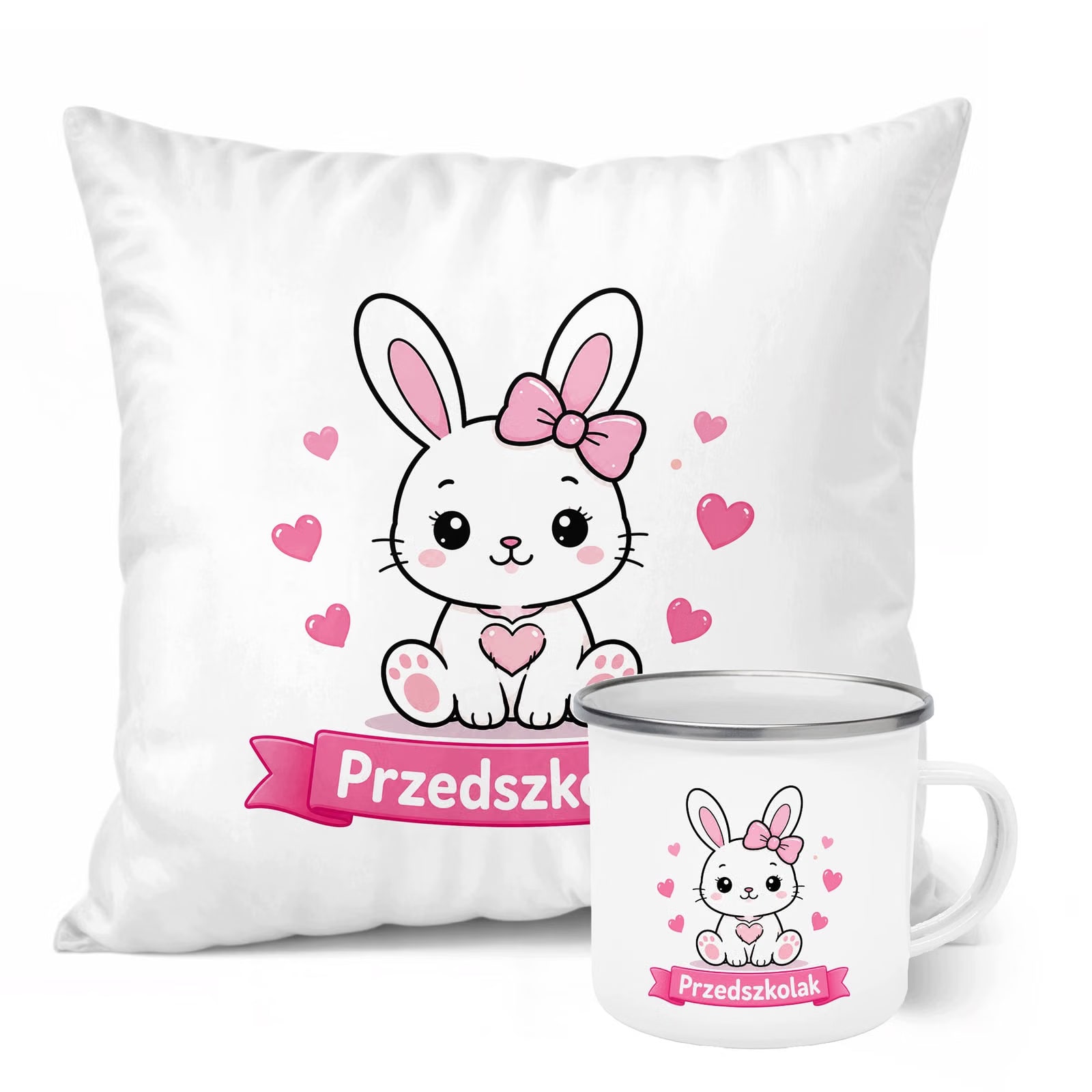 Zestaw Kubek Emaliowany Poduszka Z Nadrukiem Przedszkolak Szkoła Prezent