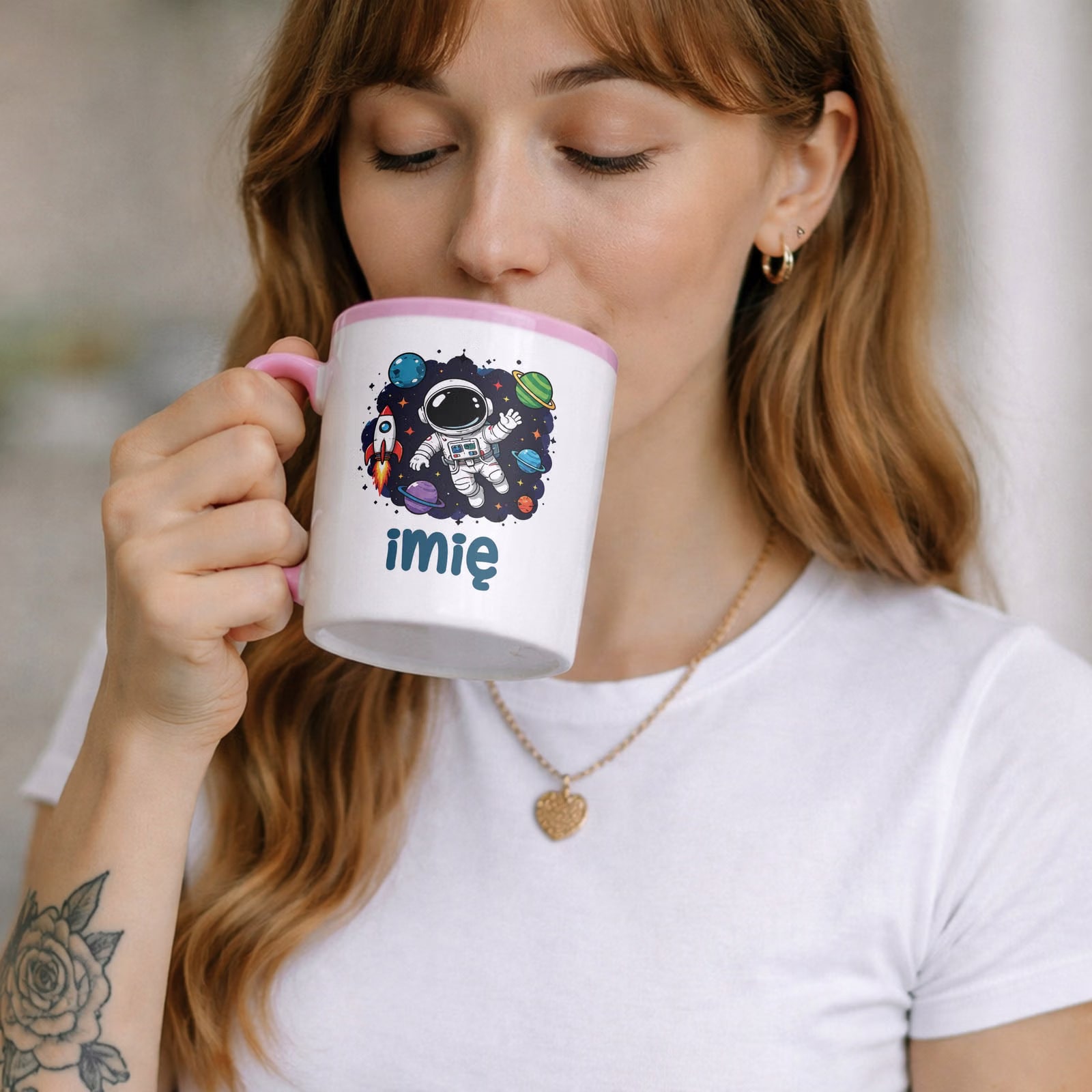 Zestaw personalizowany Kubek Różowy Podkładka pod mysz Astronauta