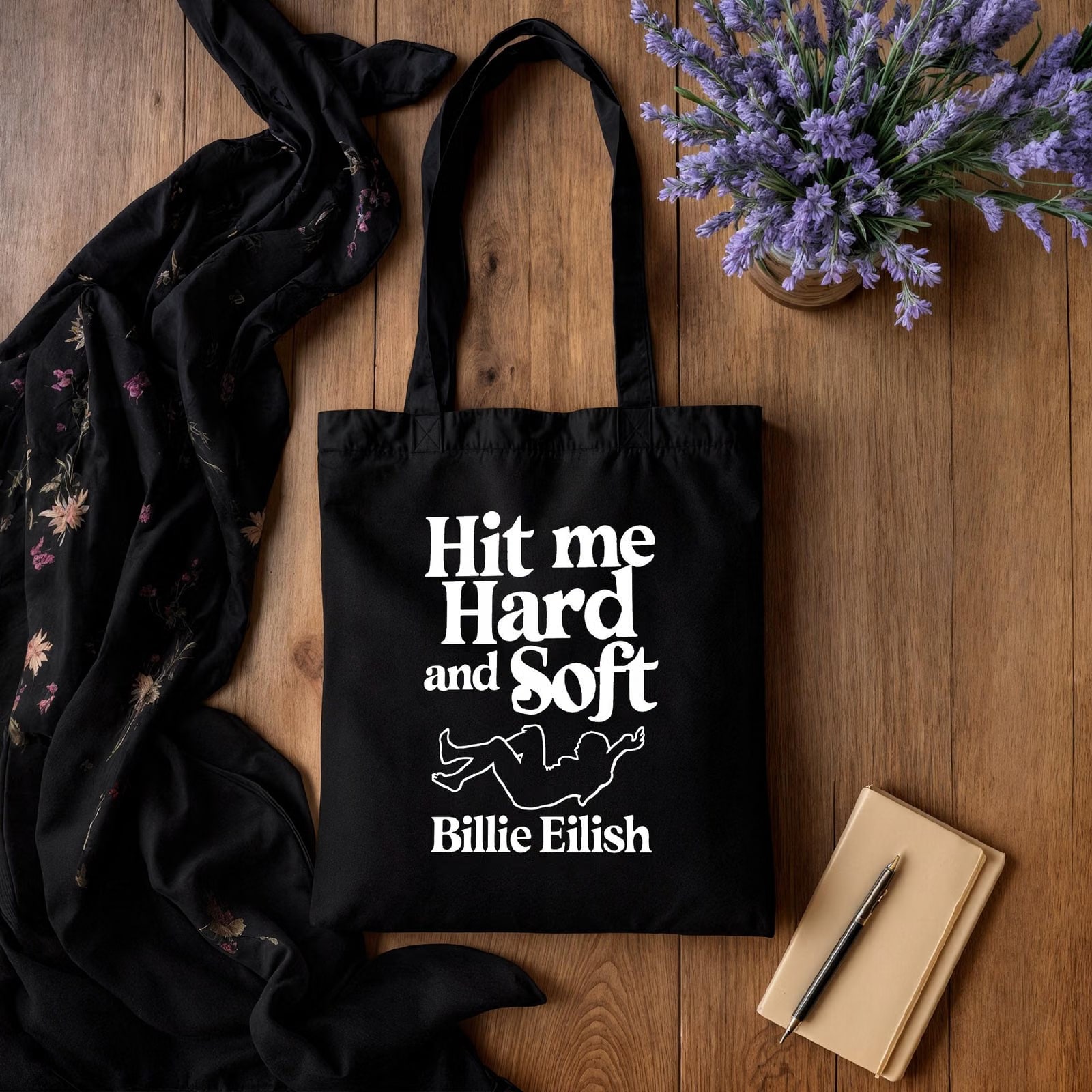 Torba bawełniana czarna na zakupy Billie Eilish Hit Me Hard And Soft