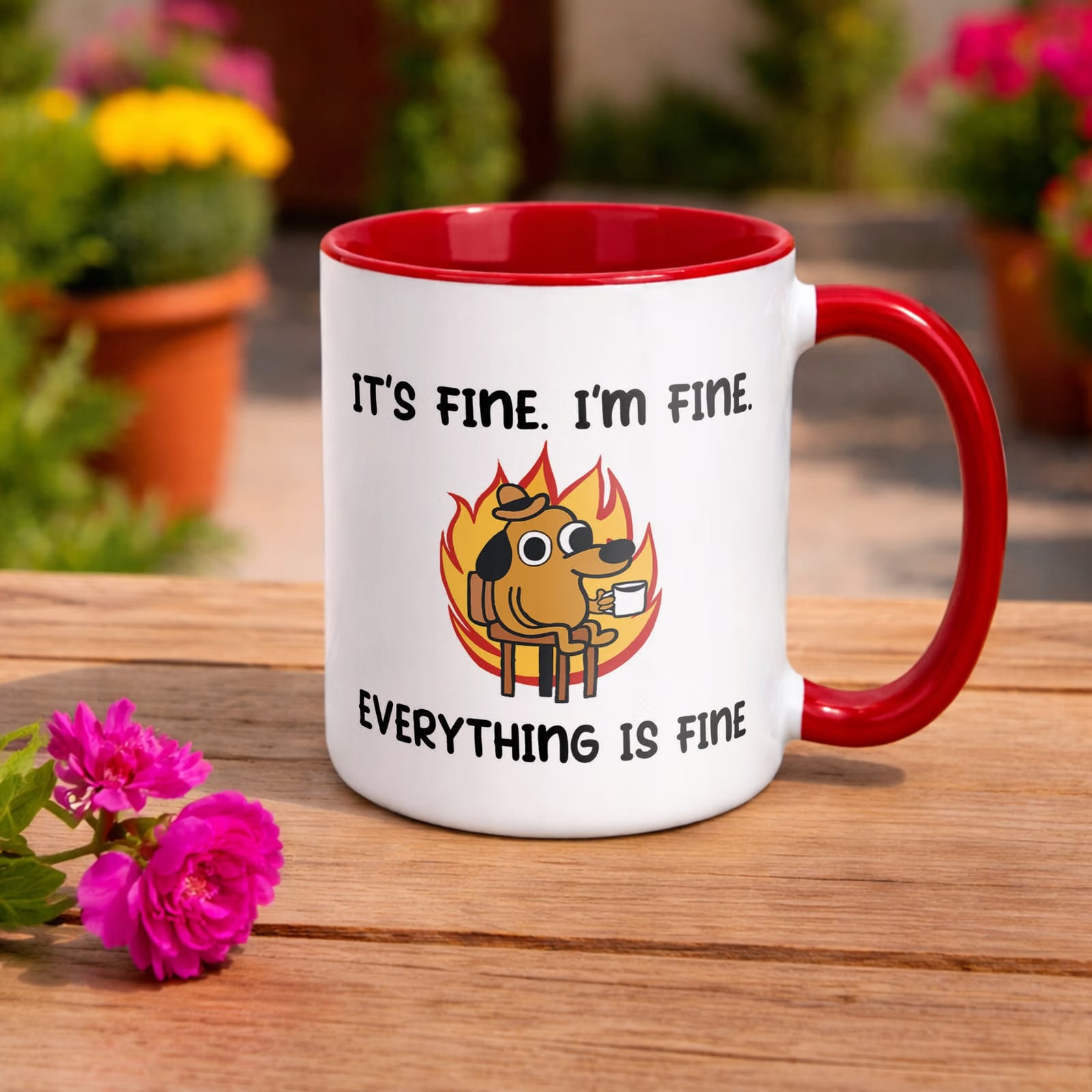 Kubek Czerwony It’s Fine I’m Fine Śmieszny Zabawny Prezent