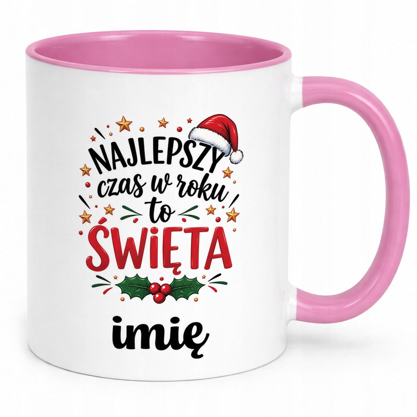Kubek Różowy Personalizowany z Nadrukiem Boże Narodzenie Święta Prezent
