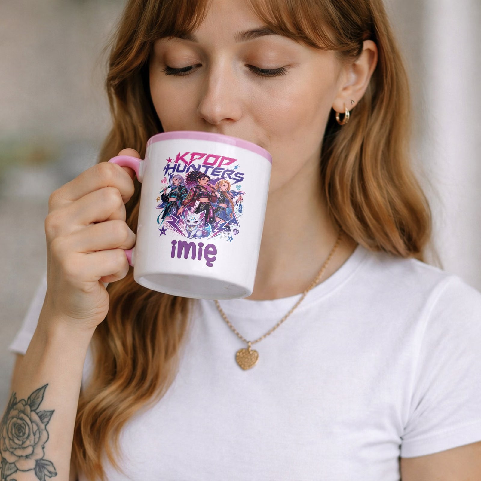 Zestaw personalizowany Kubek Różowy Podkładka pod mysz Łowczynie Kpop