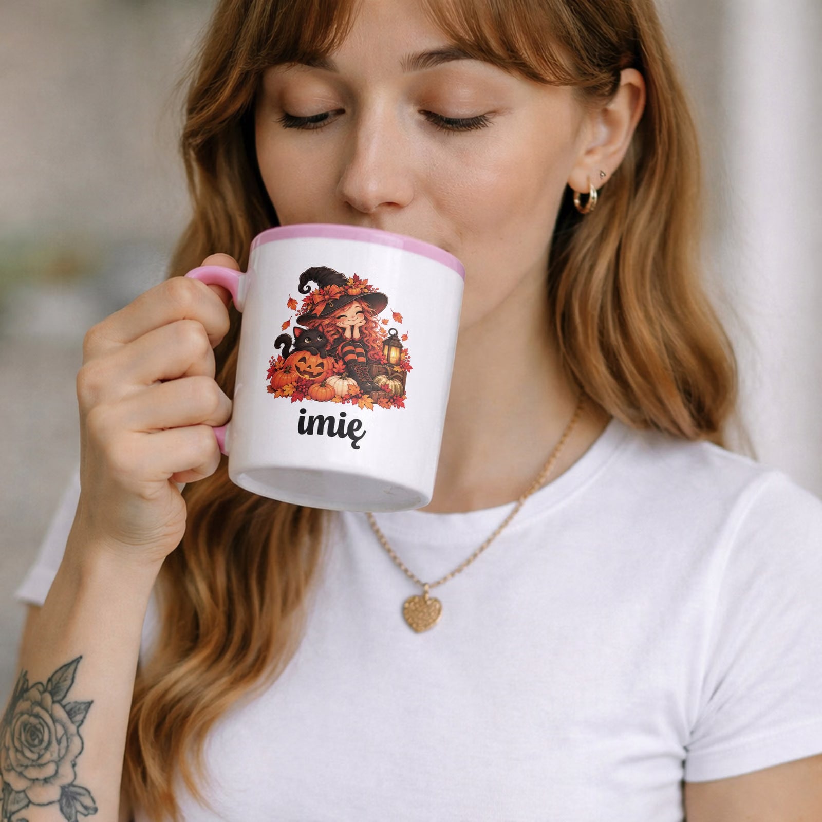 Kubek Różowy Personalizowany z Nadrukiem Dla Kobiet Czarownica Wiedźma