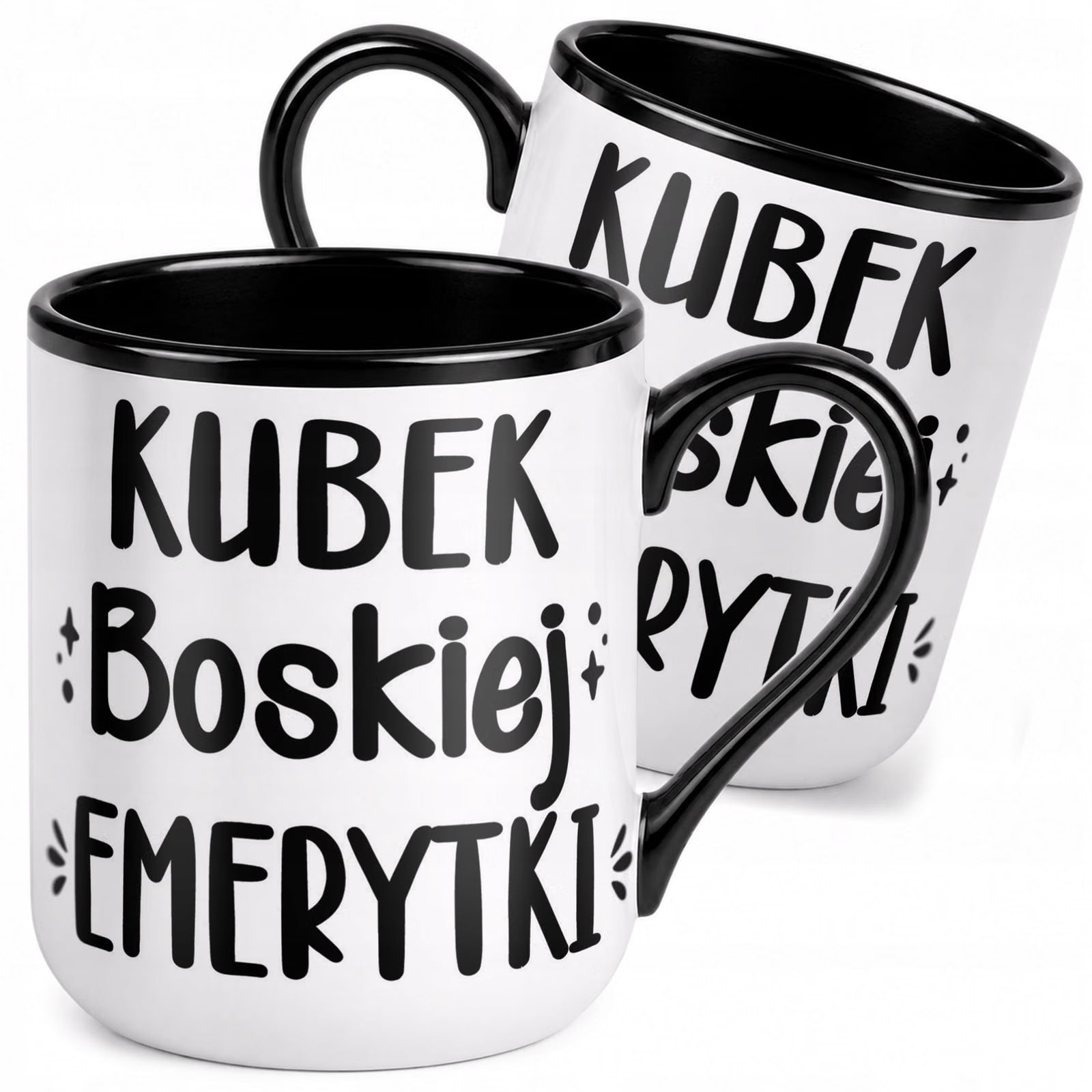 Kubek z nadrukiem Premium Czarny Emerytura Dla Emerytki Upominek Prezent