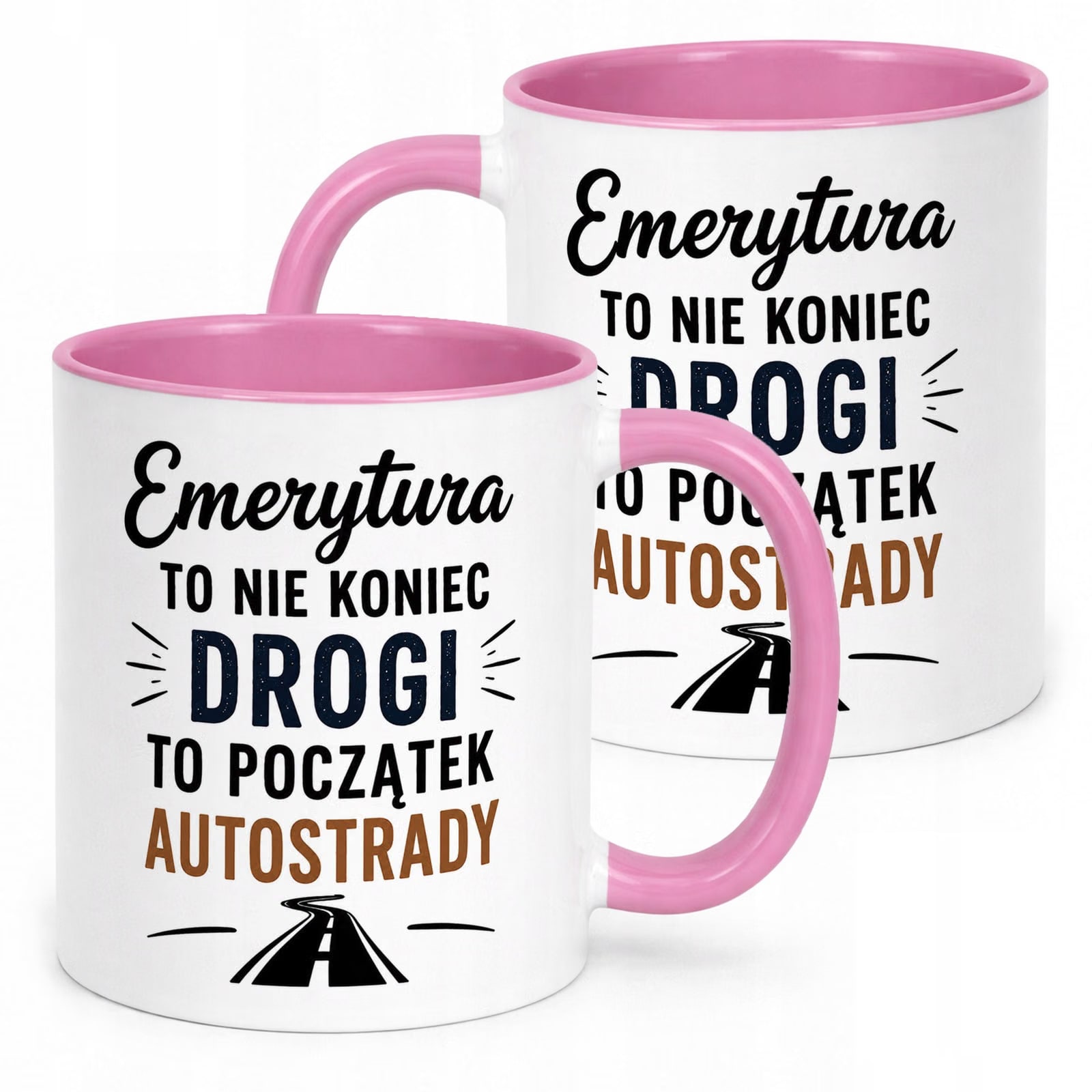 Kubek Różowy z nadrukiem Emerytura Dla Emeryta Upominek Prezent