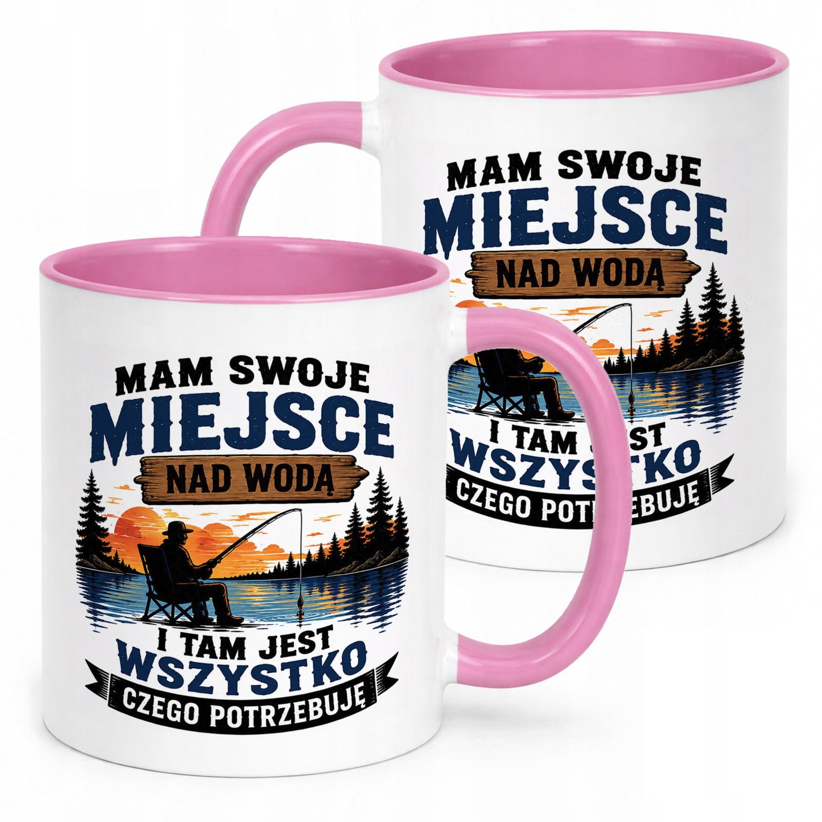 Różowy Kubek z nadrukiem Dla Wędkarza Rybaka Upominek Prezent