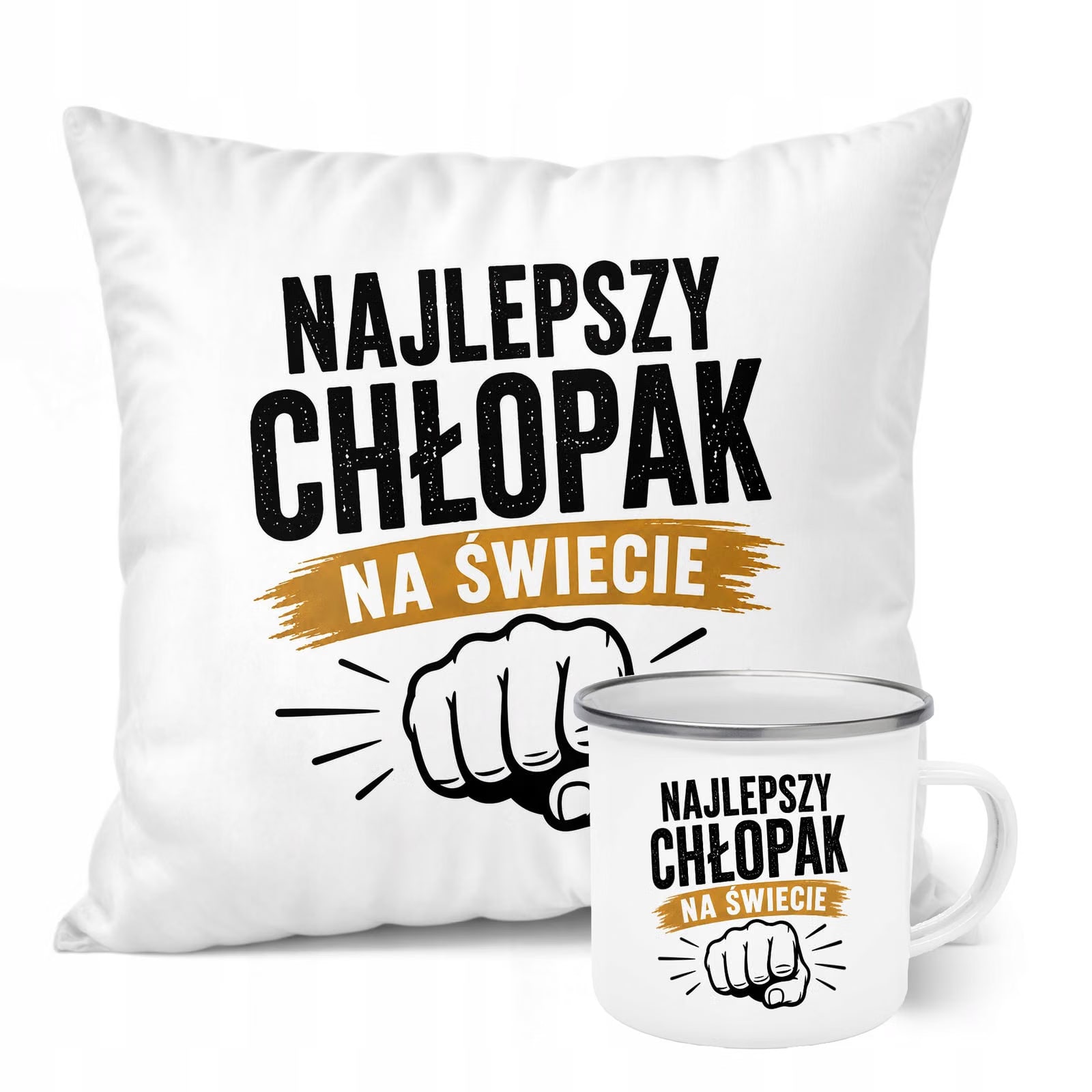 Zestaw Kubek Emaliowany Poduszka Dzień Chłopaka Z Nadrukiem