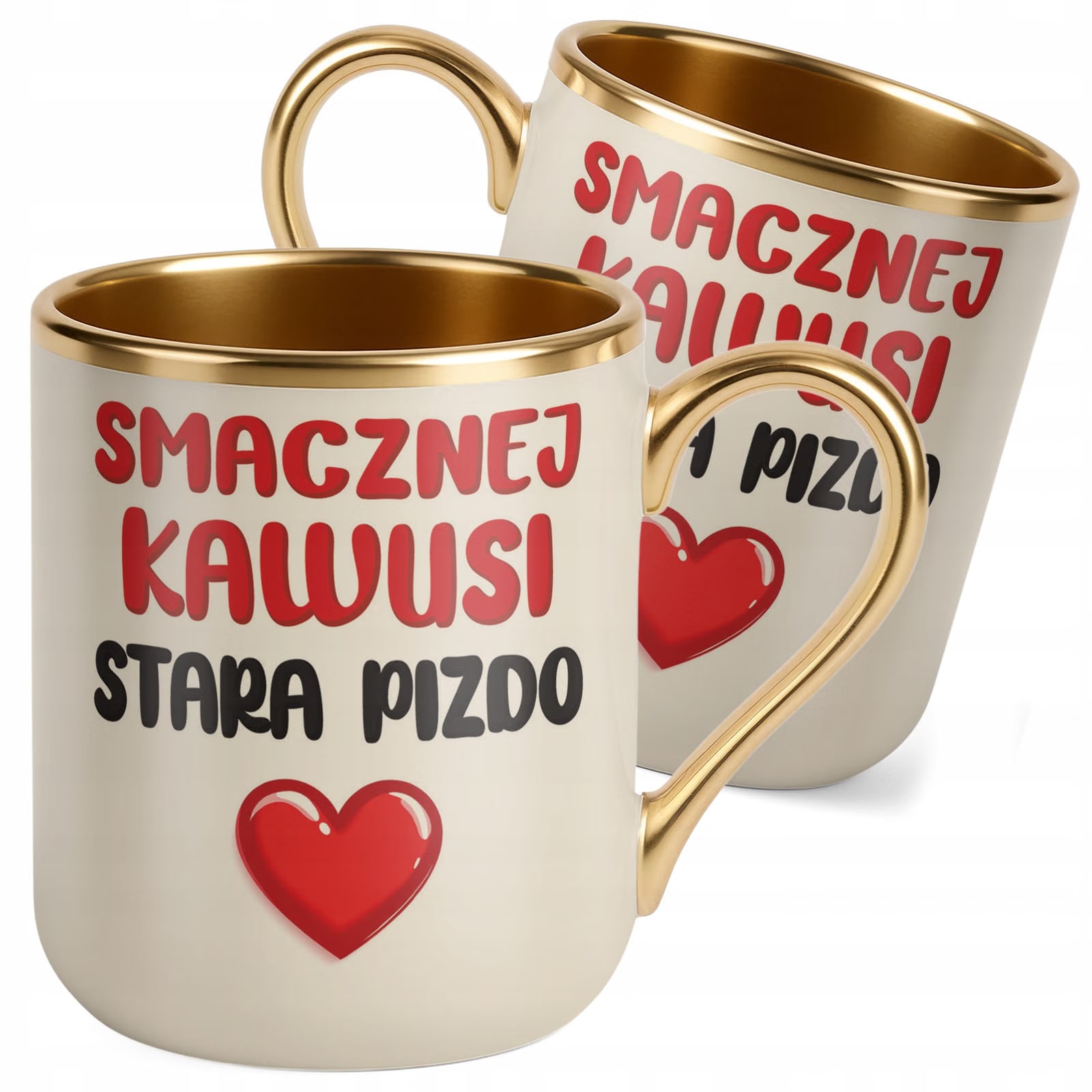 Kubek Premium Złoty Ecru Smacznej Kawusi Stara Piz*o Śmieszny Zabawny