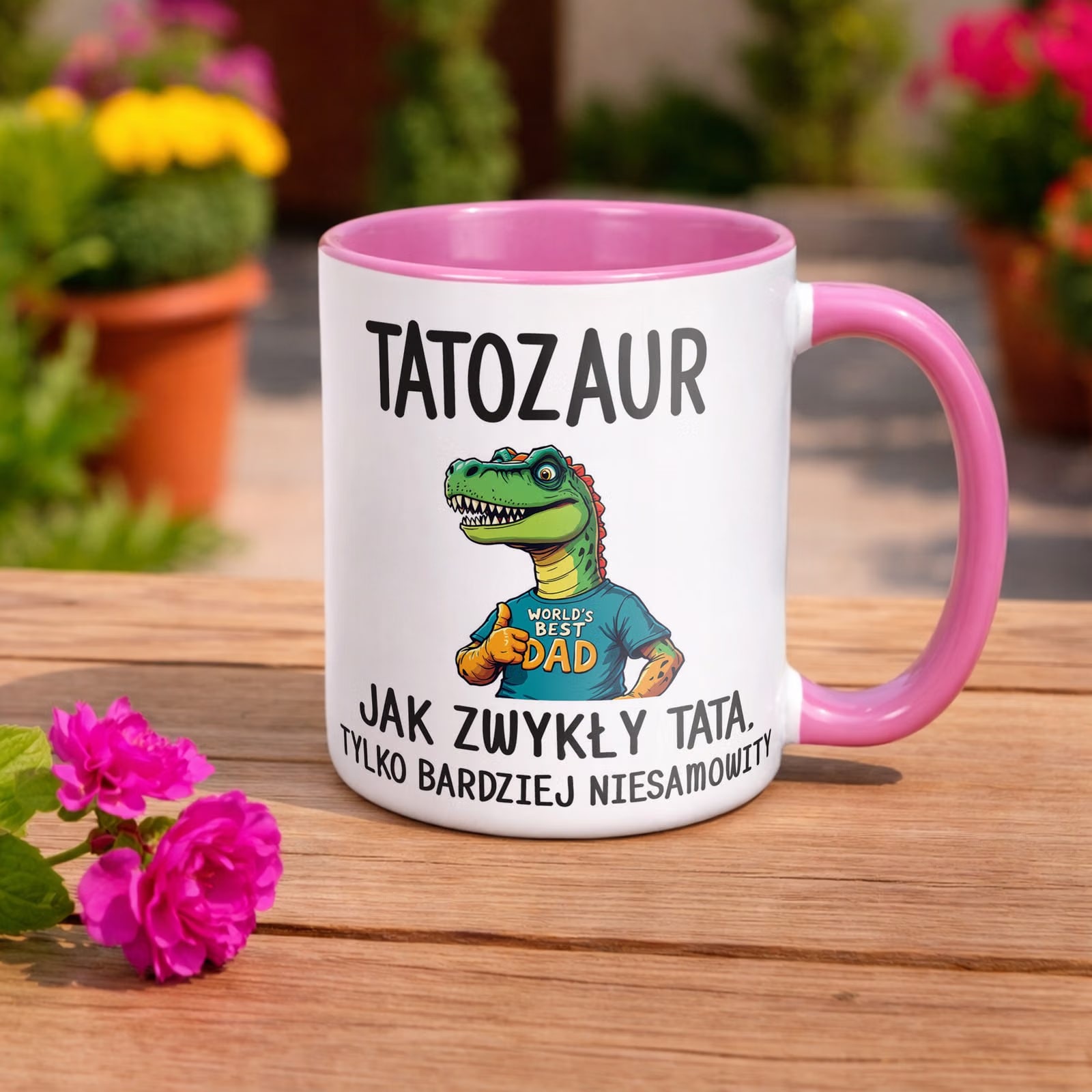 Kubek Różowy Dzień Ojca Tatozaur Prezent Upominek Dla Taty