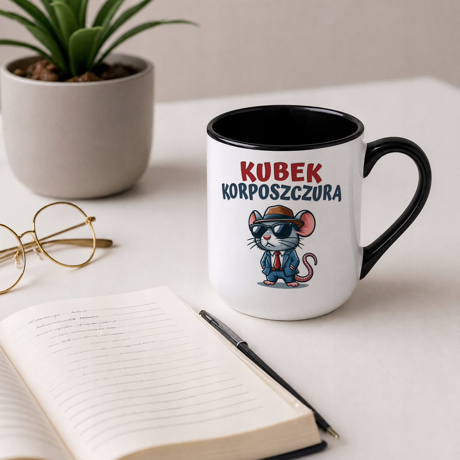 Kubek z nadrukiem Premium Czarny Kubek Korposzczurka Upominek Prezent