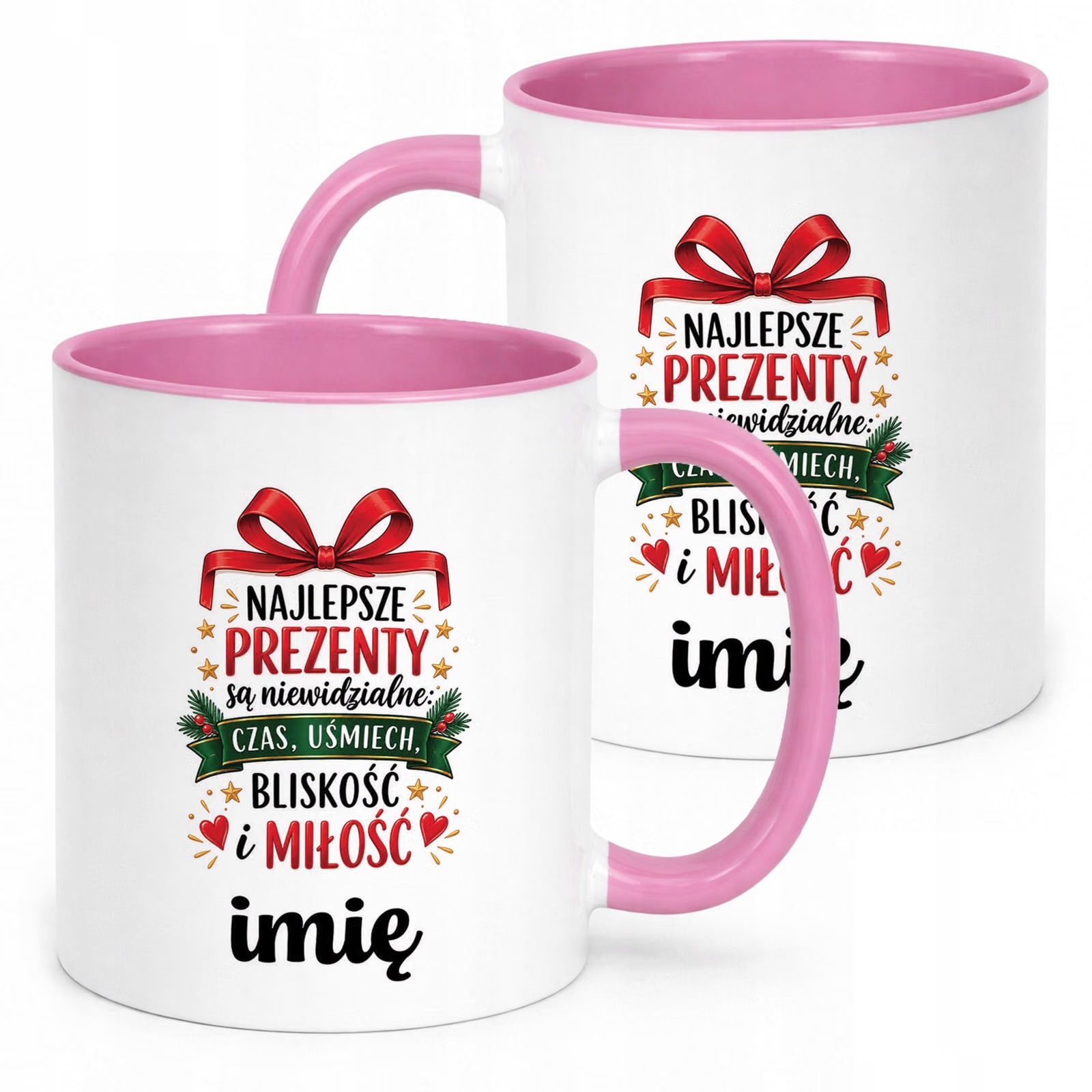 Kubek Różowy Personalizowany z Nadrukiem Boże Narodzenie Święta Prezent