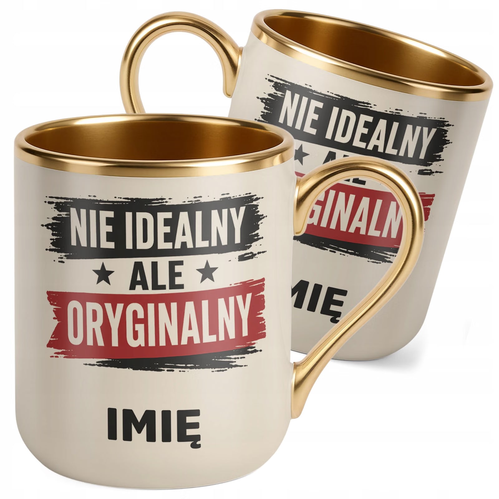 Kubek personalizowany z nadrukiem Premium Złoty Ecru Dzień Chłopaka