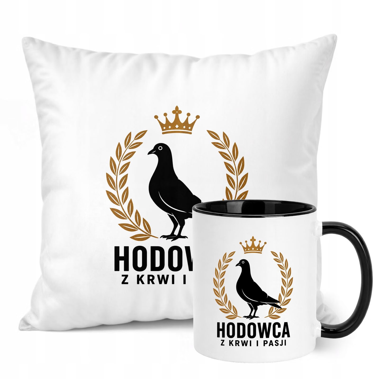 Zestaw Kubek Czarny Poduszka Z Nadrukiem Dla Gołębiarza Prezent
