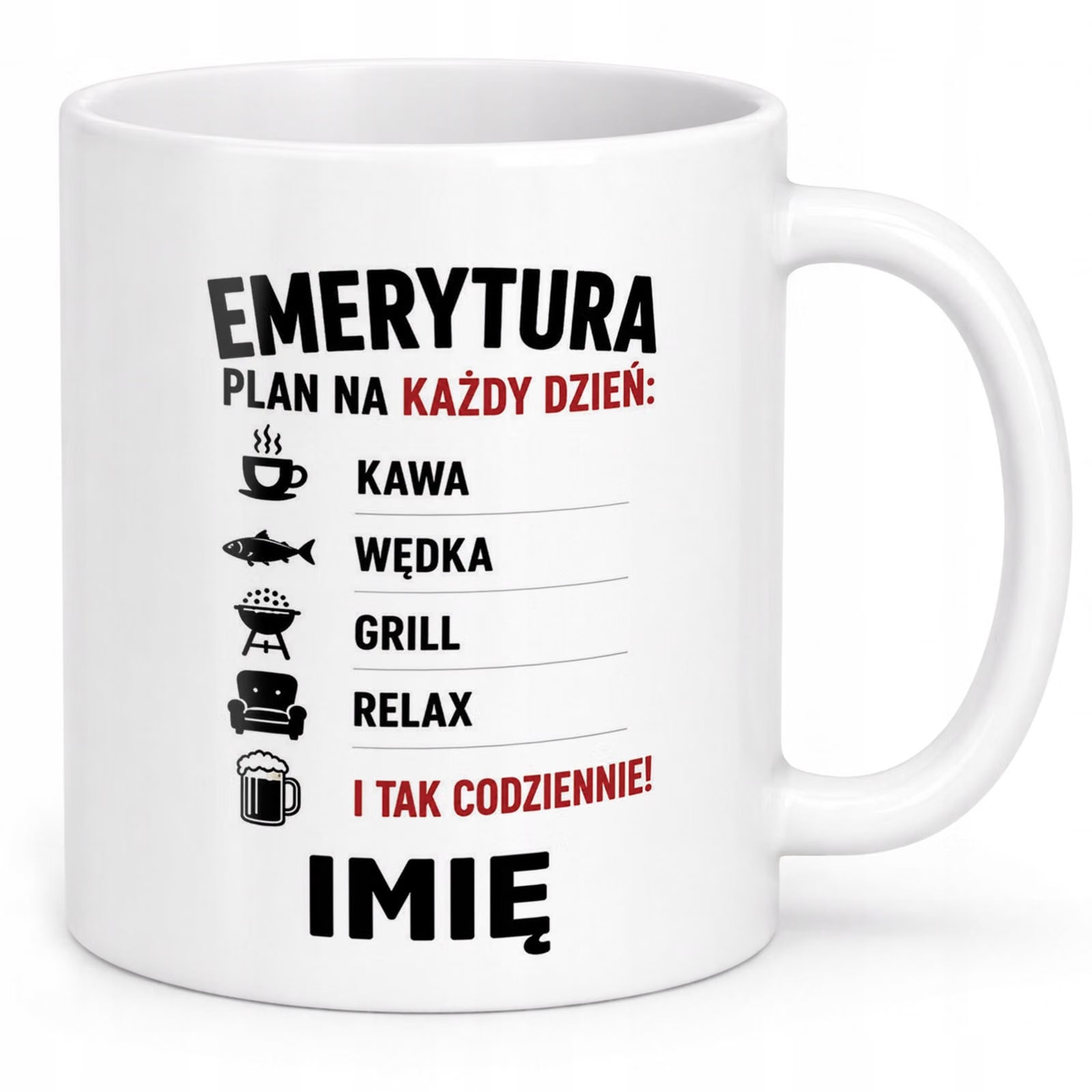 Biały Kubek Personalizowany z Nadrukiem Emerytura Dla Emeryta Prezent