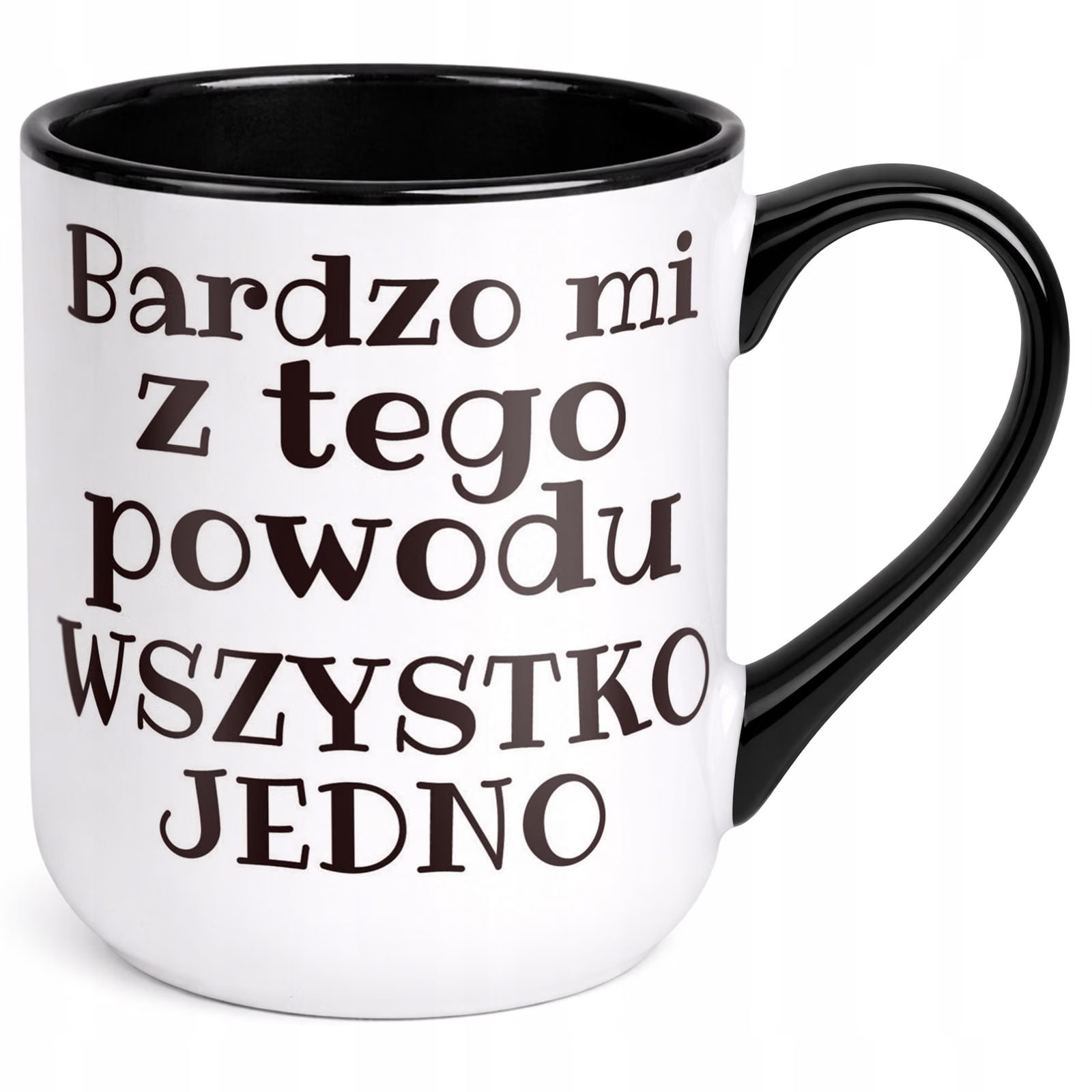 Kubek z nadrukiem Premium Czarny Bardzo Mi Wszystko Jedno Upominek Prezent
