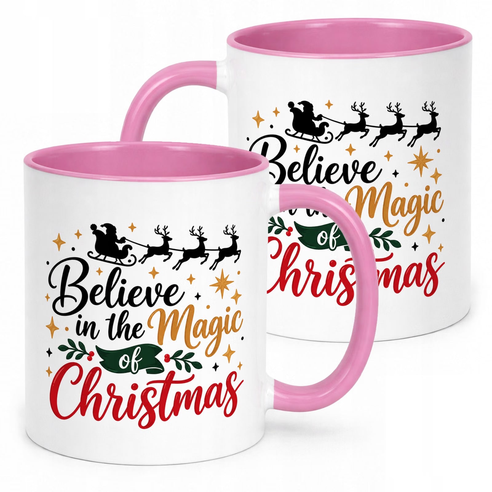Kubek Różowy z Nadrukiem Boże Narodzenie Believe In The Magic Prezent