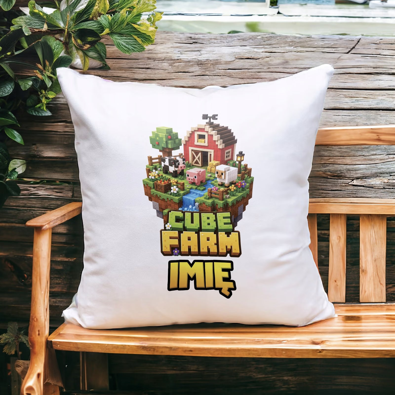 Poduszka Jasiek Personalizowana z nadrukiem 38x38cm CUBE FARM Prezent