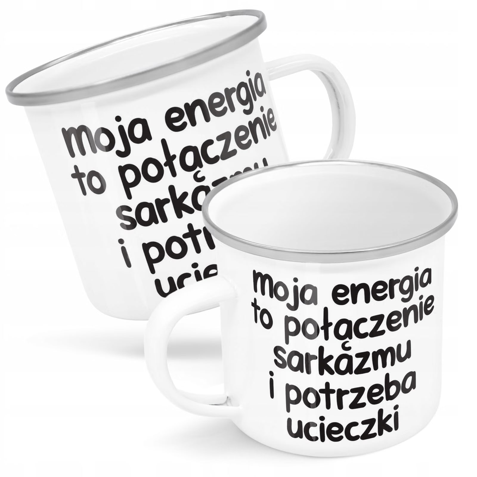 Kubek Emaliowany Moja Energia To Połączenie z Nadrukiem Biały Metalowy