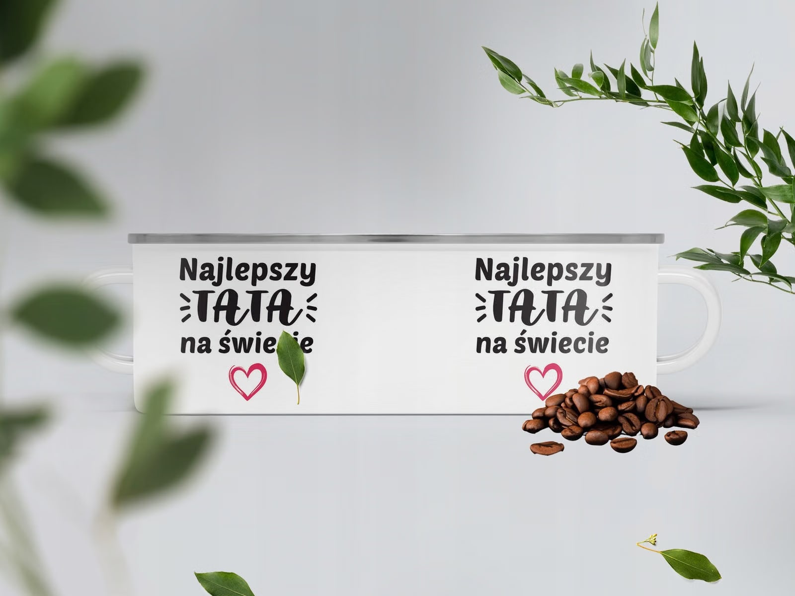 Kubek Emaliowany Dzień Ojca Dla Taty Najlepszy z Nadrukiem Biały Metalowy