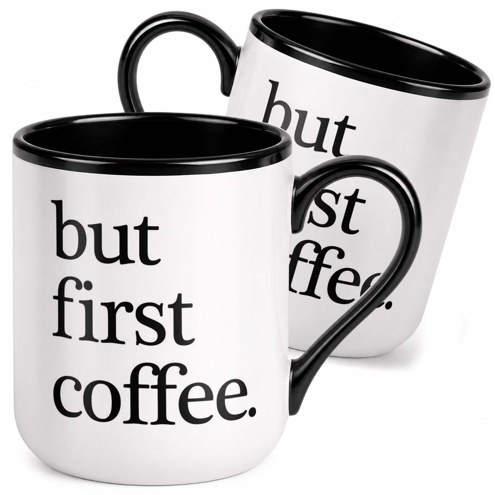 Kubek z nadrukiem Premium Czarny But First Coffee Dla Fana Kawy Prezent
