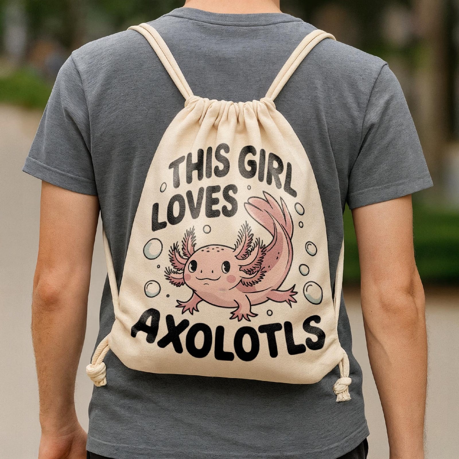 Plecak worek bawełna ecru fana Aksolotl Axolotl Mine craft Różowy Trend