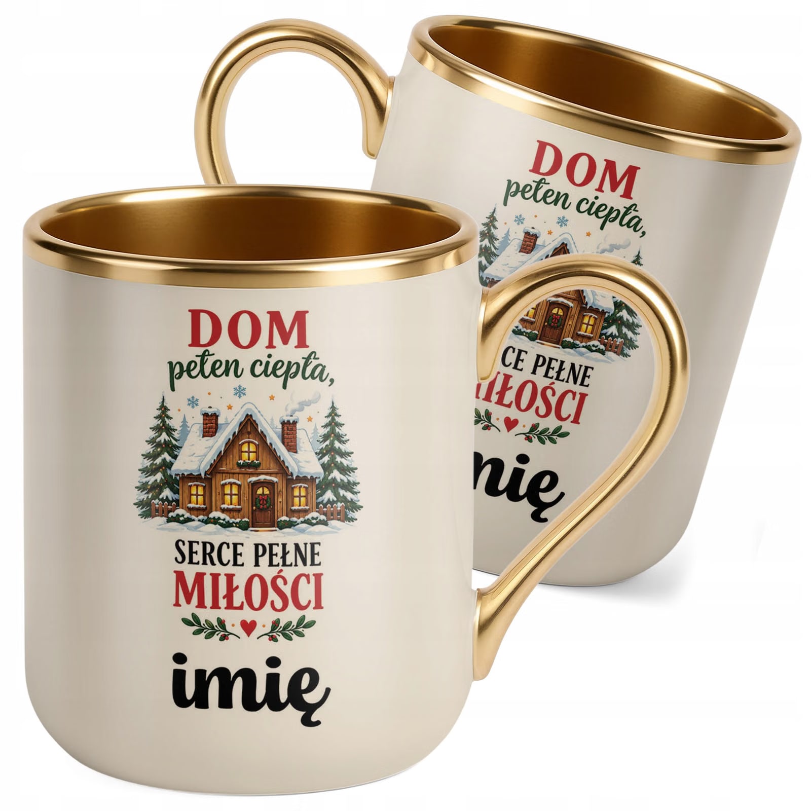 Kubek Personalizowany Premium Złoty Ecru Boże Narodzenie Święta Prezent