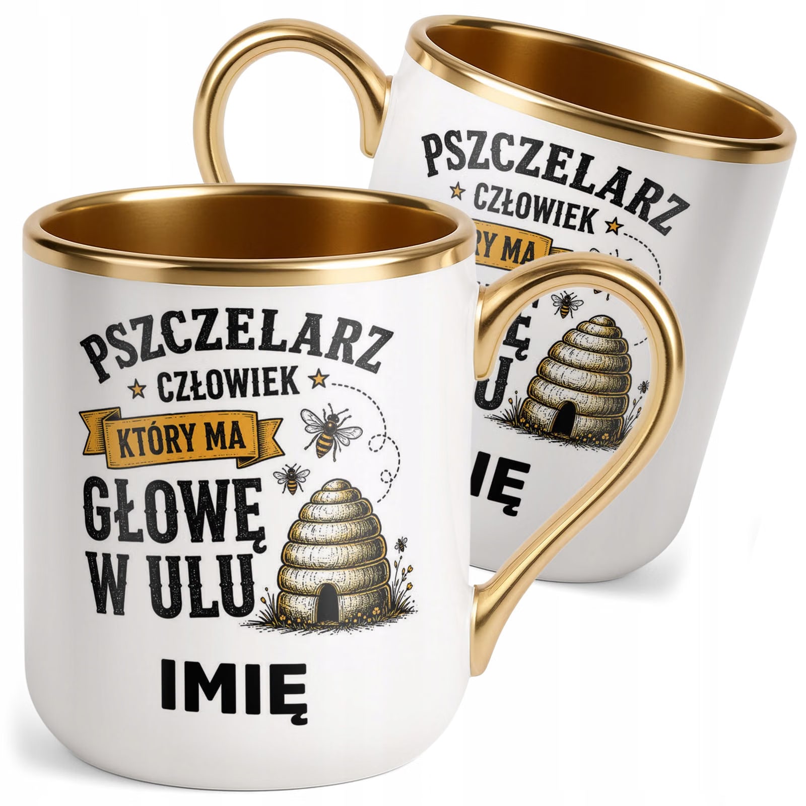 Kubek Personalizowany z nadrukiem Premium Złoty Dla Pszczelarza Prezent